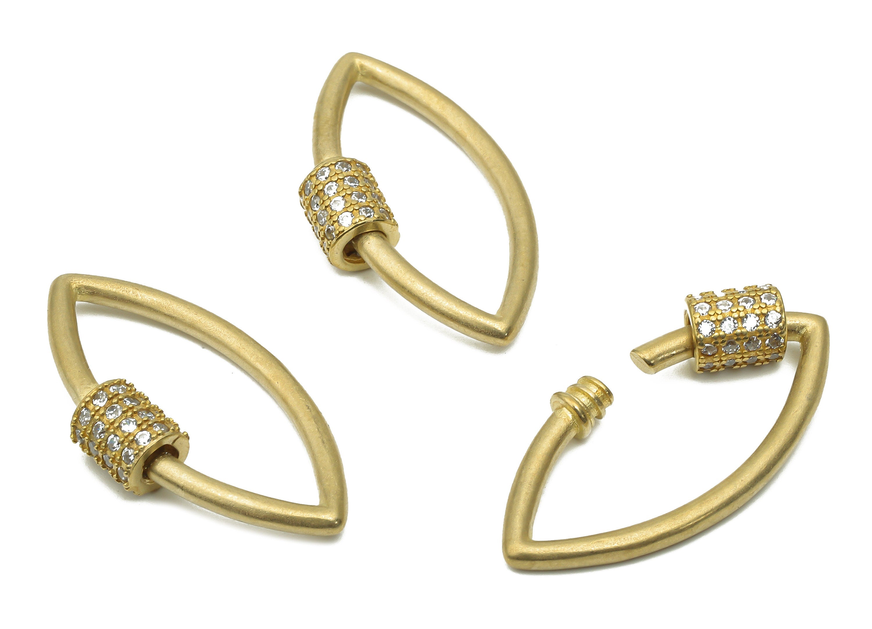 Brass Marquies Screw Clasp Earrings with Zircons - Brass Turnbuckle Lock - Brass Eye Carabiner Earrings - 29.64x15.55x2.09mm - PP7722 - DOMEDBAZAAR