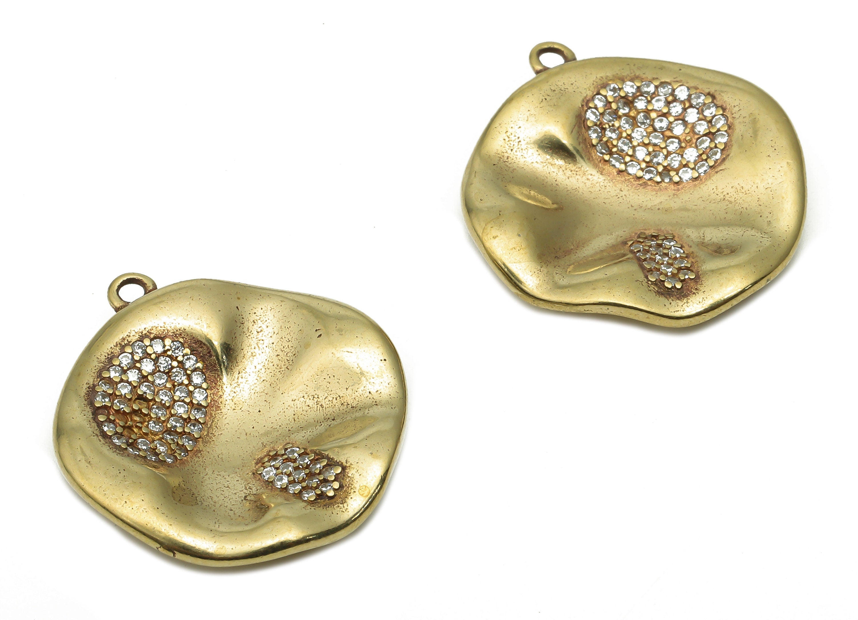 Brass Curved Round Leaf Earring Charm with Zircon - Raw Brass Wavy Pendant - Raw Brass Lotus Charm - 21.51x20.07x1.39mm- PP7730 - DOMEDBAZAAR