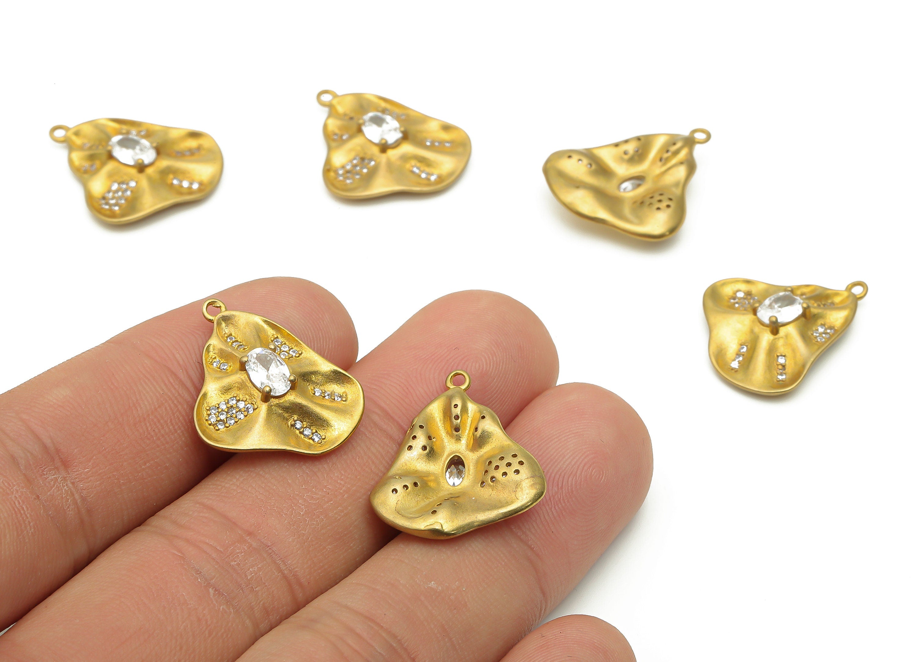 Brass Curved Lotus Earring Charm - Raw Brass Wavy Leaf Pendant - Brass Leaf Pendant - Brass Water Flower - 20.82x18.4x2.24mm - PP7735 - DOMEDBAZAAR