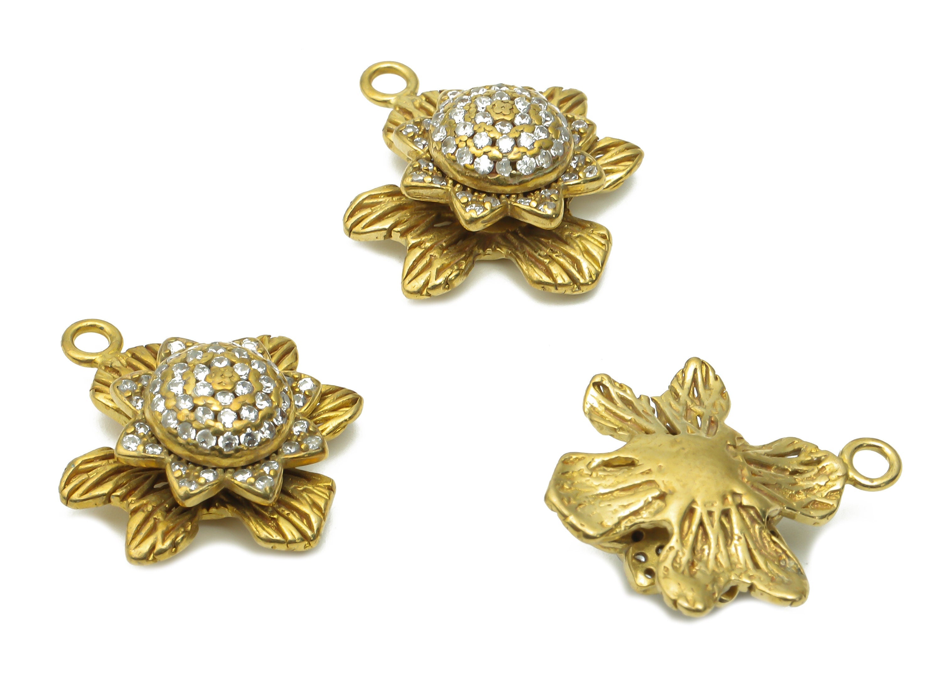 Brass Botanic Earrings With Zircon - Raw Brass Botanic Pendant - Raw Brass Flower Pendant - 20.93x17.45x7.47mm - PP7739 - DOMEDBAZAAR