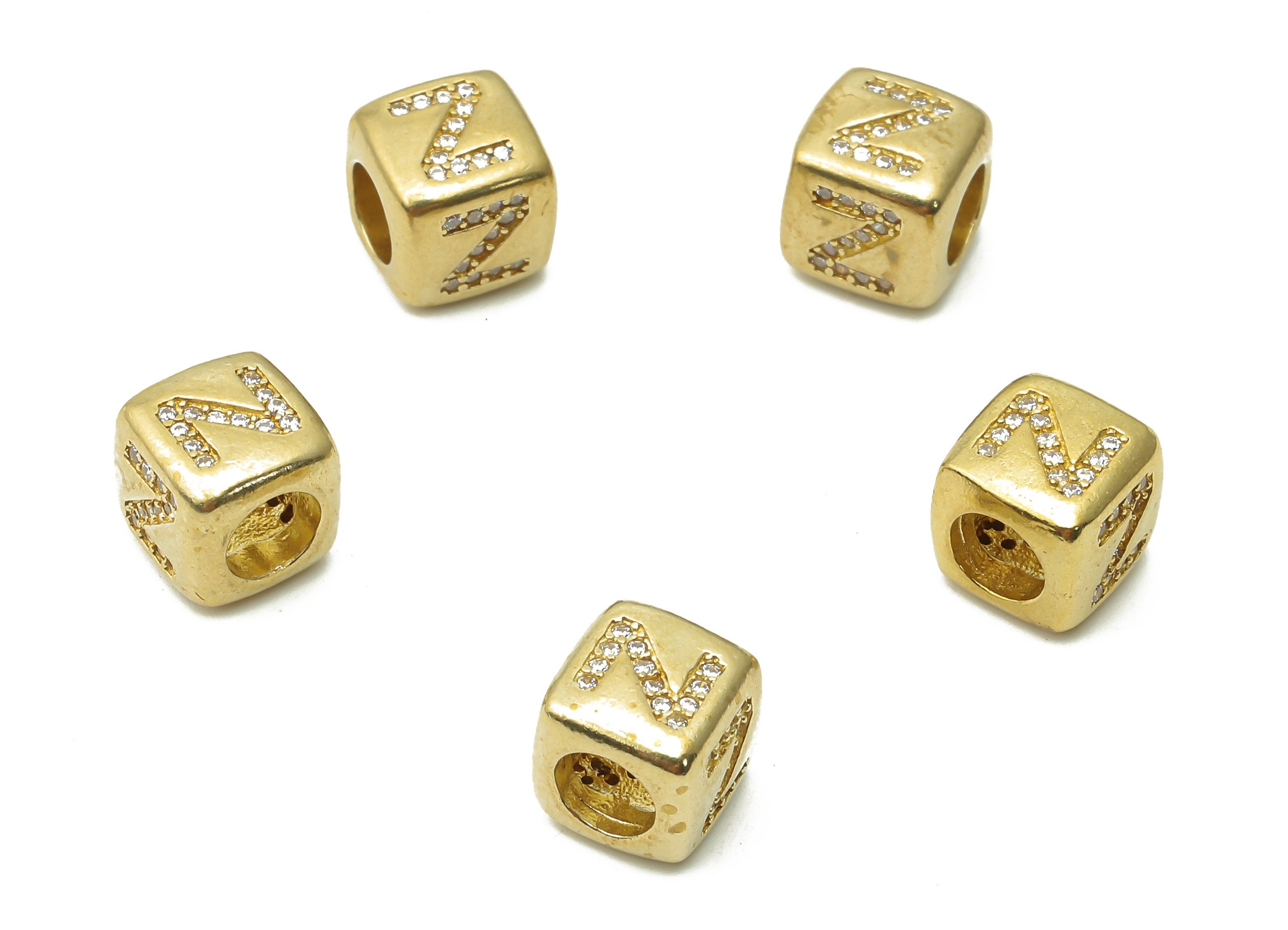 Alphabet Cube Bead Z - Brass Initial Letter Z - Raw Brass Zircon Letters Beads - Letter Z Cube Bead - 8.63x8.63x 8.46mm - PP7804Z - DOMEDBAZAAR