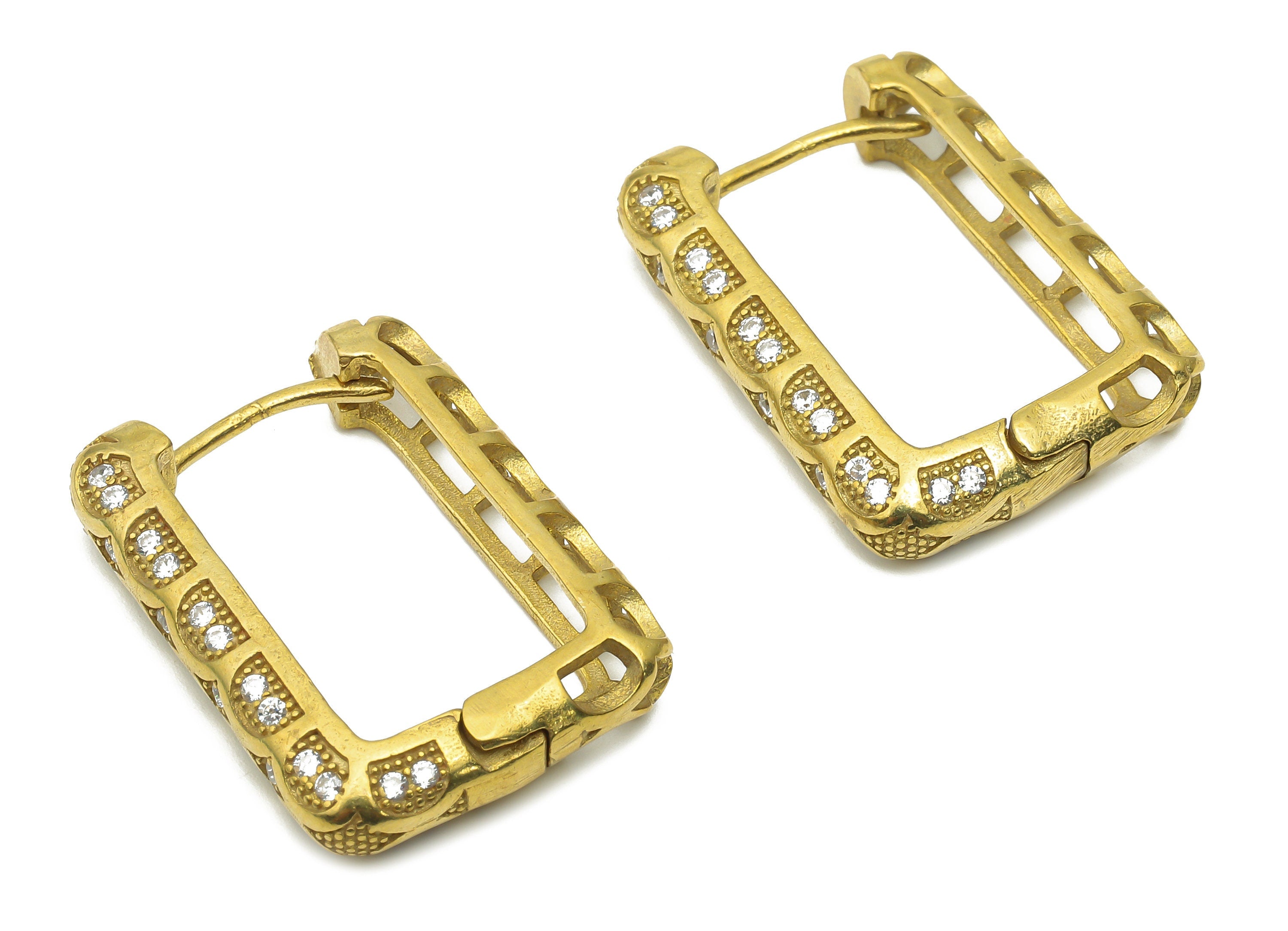 Brass Rectangle Thick Hoops Earrings - Raw Brass Textured Huggie Hoop - Raw Brass Huggie Hoop Earrings - 28.2x20.48x3.49mm - PP7830 - DOMEDBAZAAR