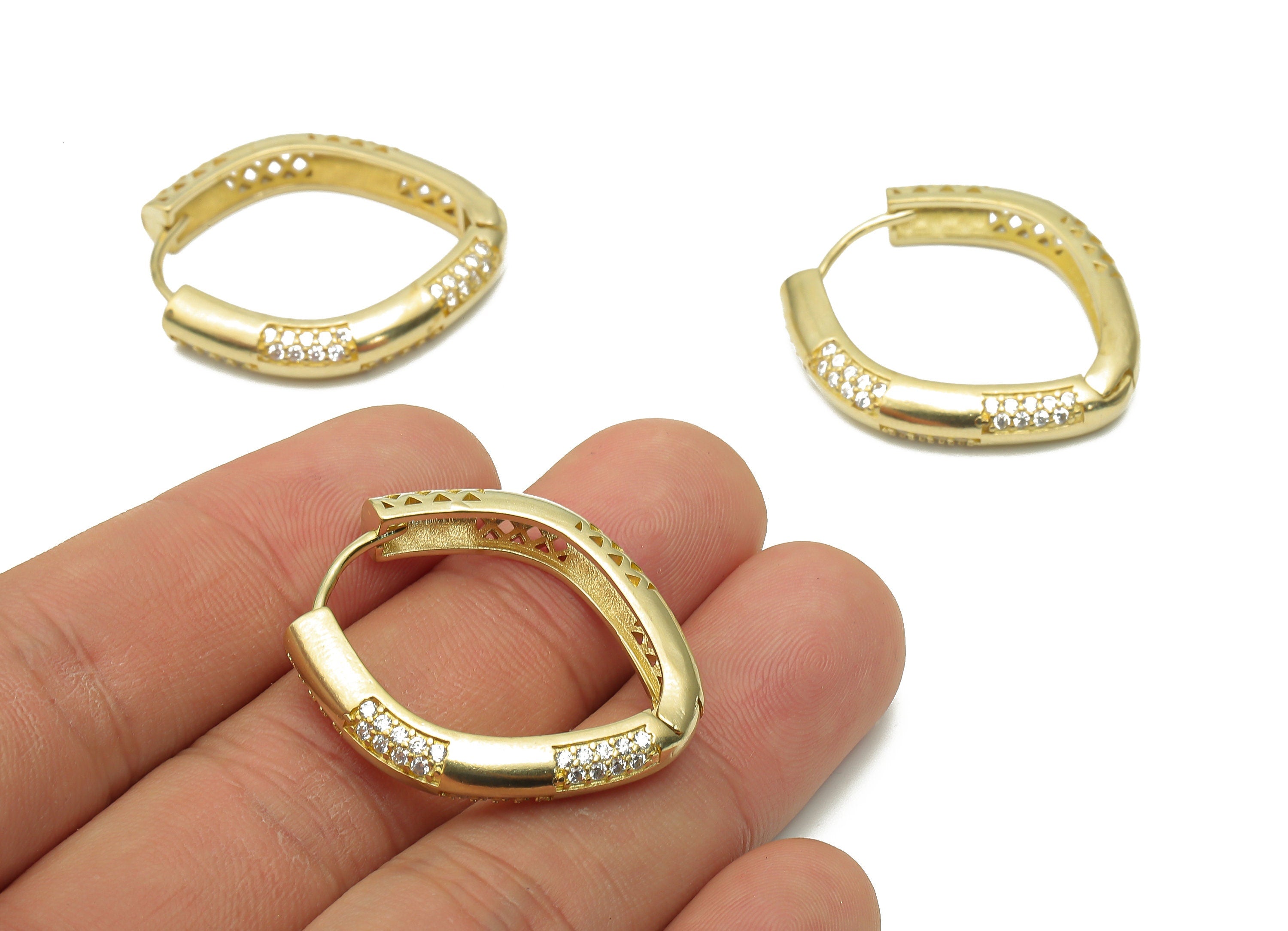 Brass Oval Hoop Earrings With Zircon - Raw Brass Hoops - Brass Stud - Brass Hoop Earring - 31.13x28.75x5.34mm - PP7832 - DOMEDBAZAAR