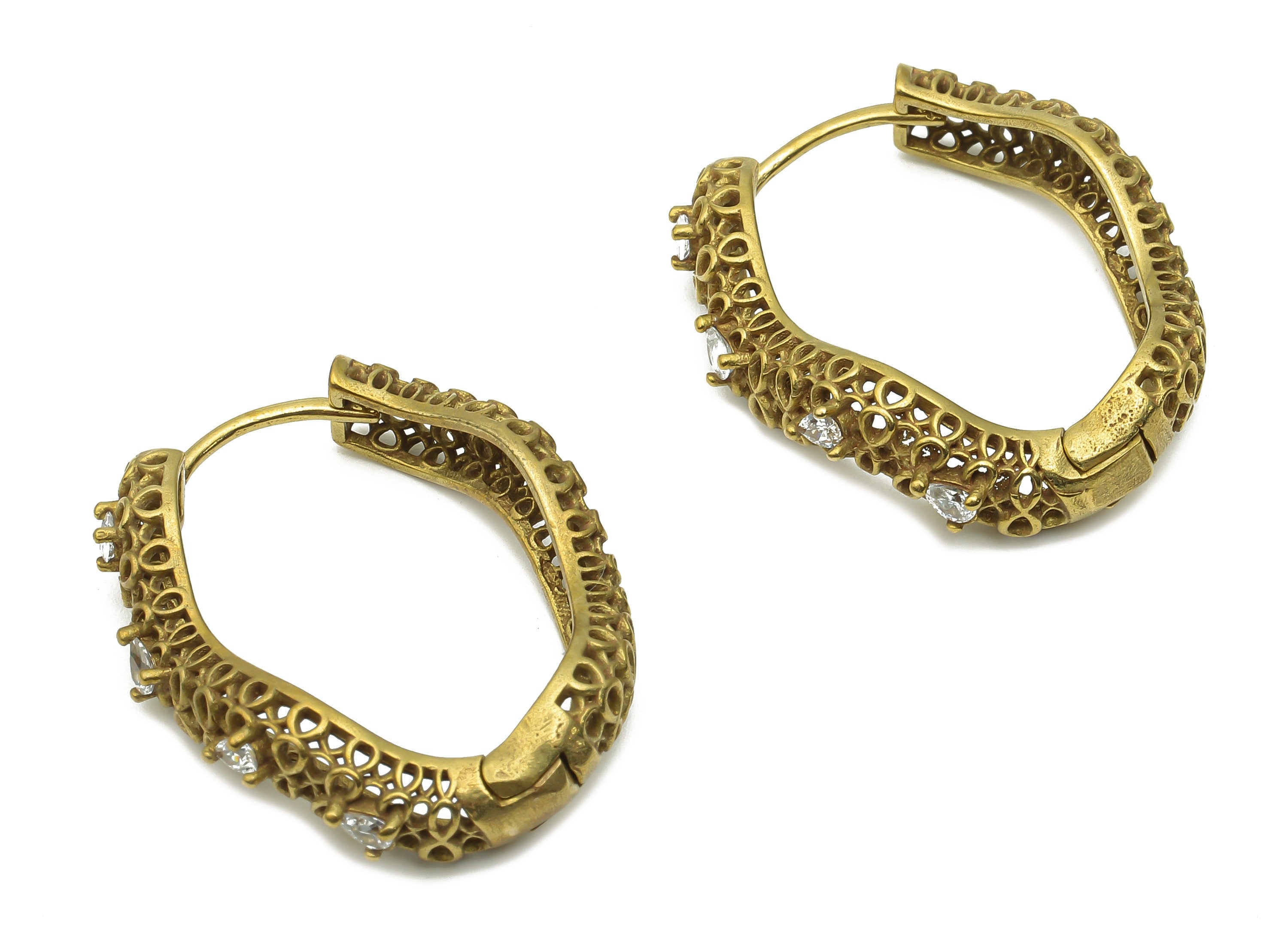 Brass Oval Hoop Earrings With Zircon - Raw Brass Hoop Stud - Brass Stud Earring - Raw Brass Hoop Earring Stud - 30.32x35.03x3.56mm - PP7833 - DOMEDBAZAAR