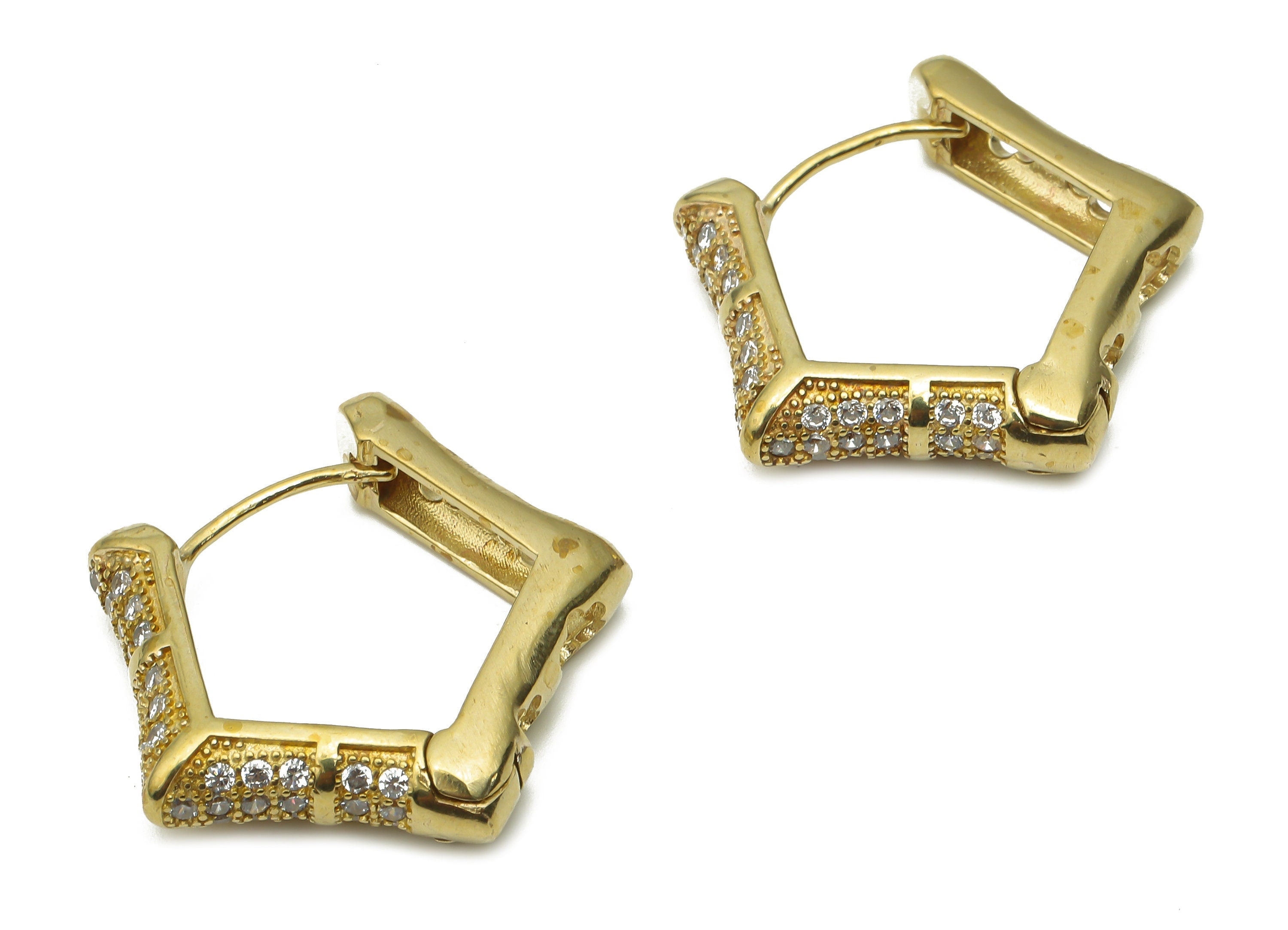 Brass Curved Pentagon Huggie Hoop Earrings with Zircon - Raw Brass Thick Hoop Earrings - Geometric Earrings-25.34x24.42x5.26mm- PP7835 - DOMEDBAZAAR