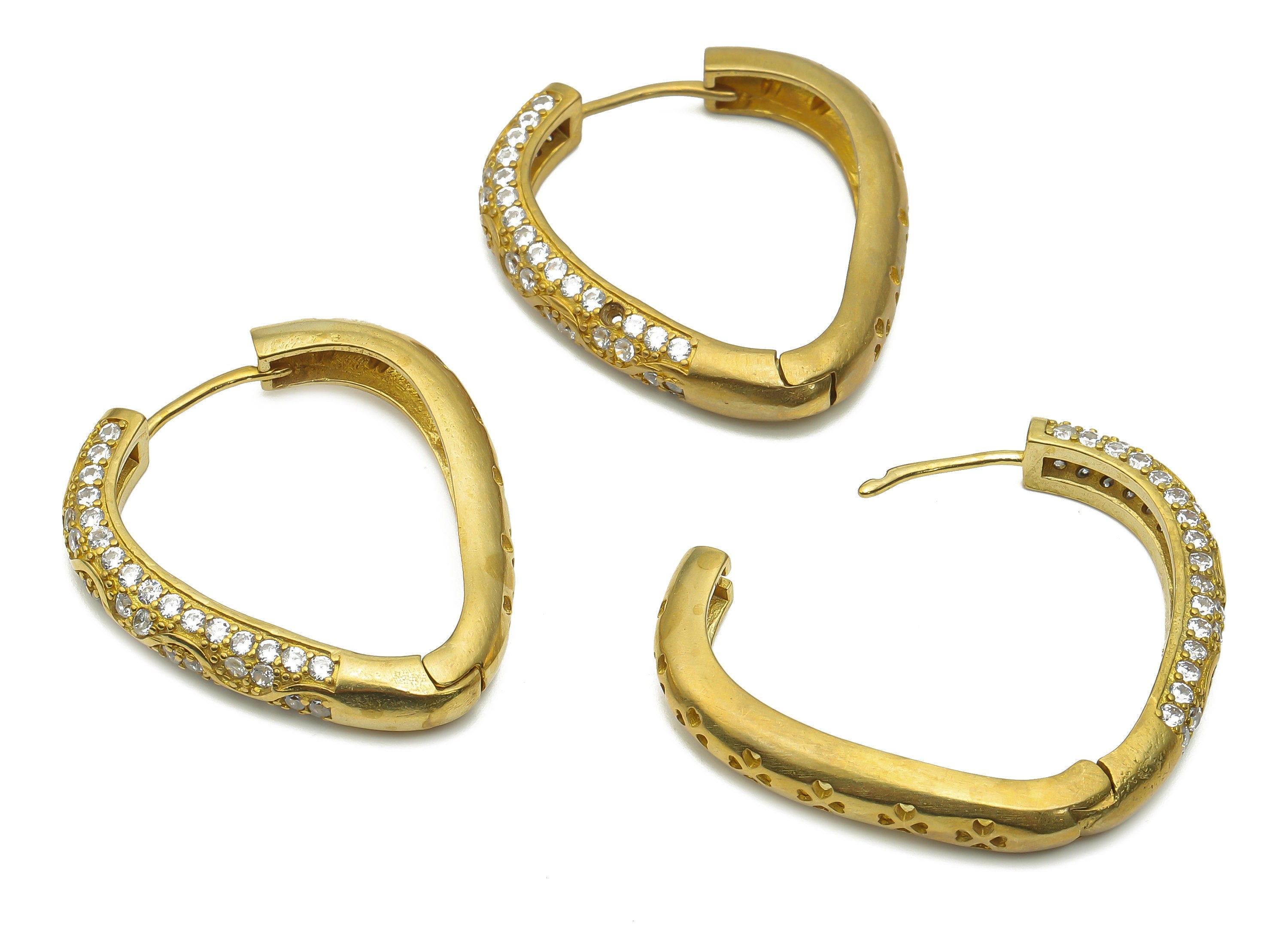 Brass Drop Huggie Hoop Earrings with Zircon - Raw Brass Eyedrop Huggie Hoop Earrings - Brass Hoop Earrings - 34.08x30.3x5.1mm - PP7836 - DOMEDBAZAAR
