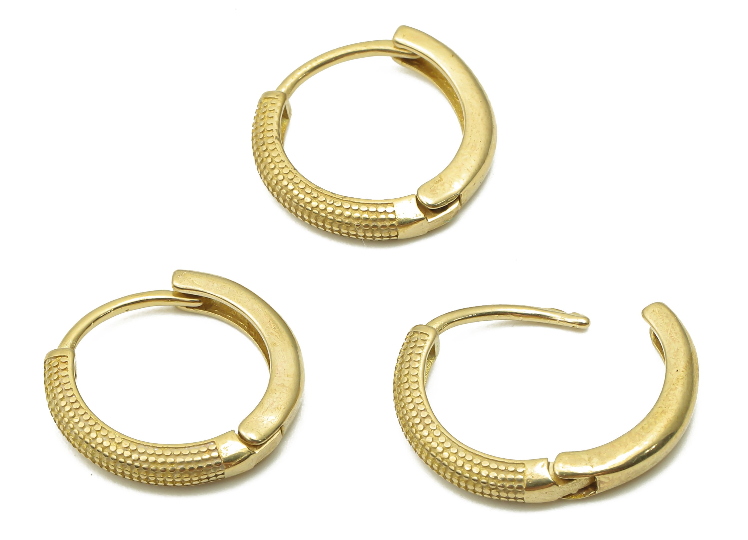 Brass Huggie Hoop Earrings - Raw Brass Round Hoop Earrings - Textured Huggies Clasps - Brass Circle Clasps - 14.12x14.12x1.82mm - PP7593 - DOMEDBAZAAR