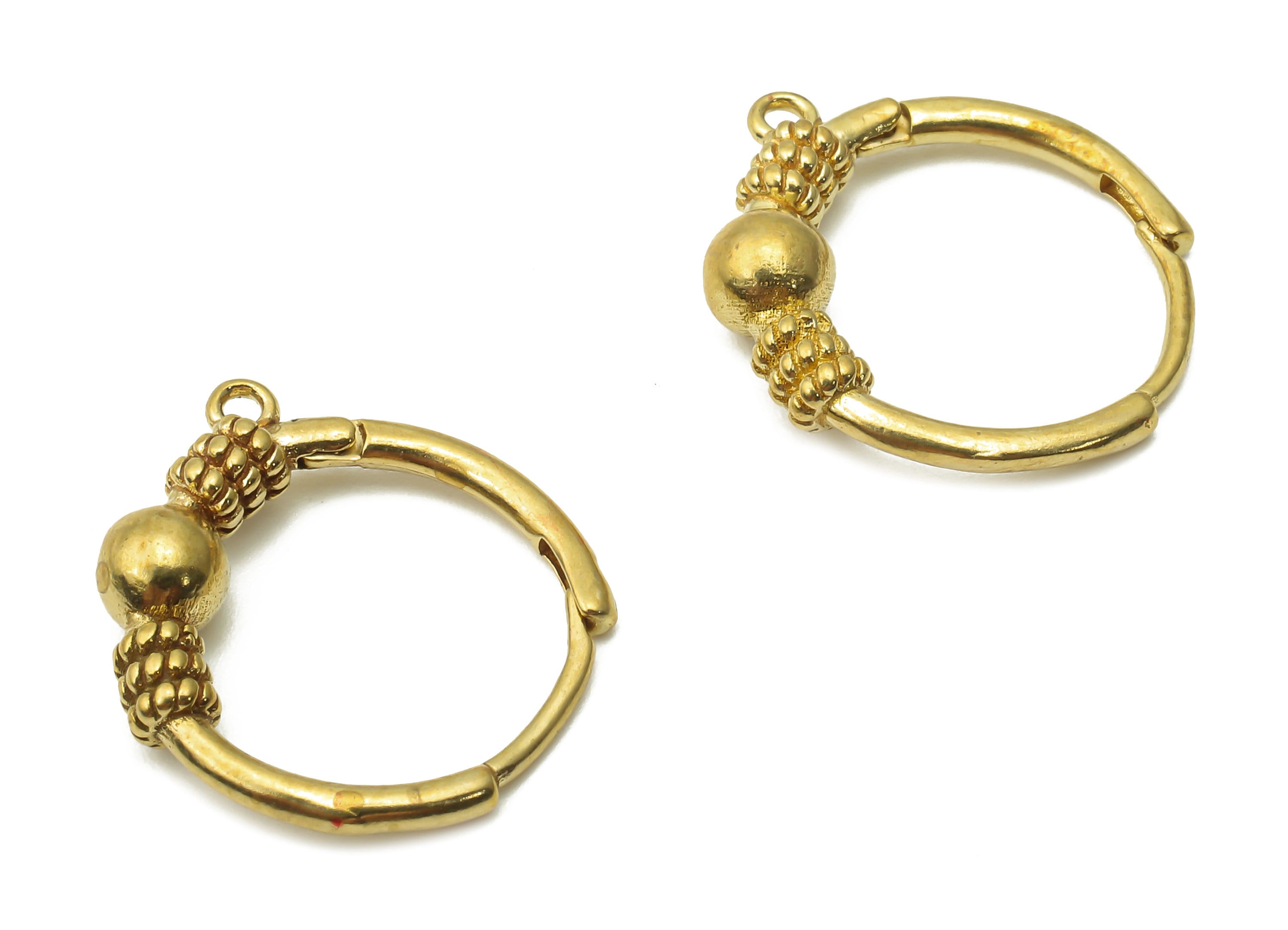 Brass Hoop Earring - Raw Brass Ball Ring Huggie With Loop Earring - Brass Round pendant - Rope Textured Clasps - 17.15x16.1x4.2mm- PP7594 - DOMEDBAZAAR