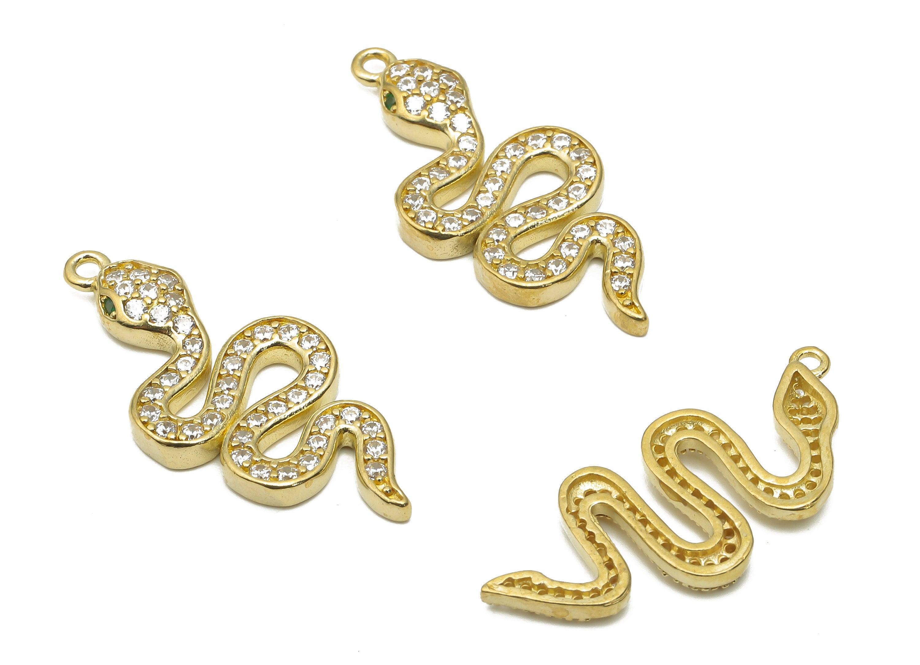 Brass Snake Earring Charms with Zircon - Raw Brass Snake Pendant - Snake Pendant - Brass Snake Pendant Earring - 30.68x14.38x2.79mm - PP7849 - DOMEDBAZAAR