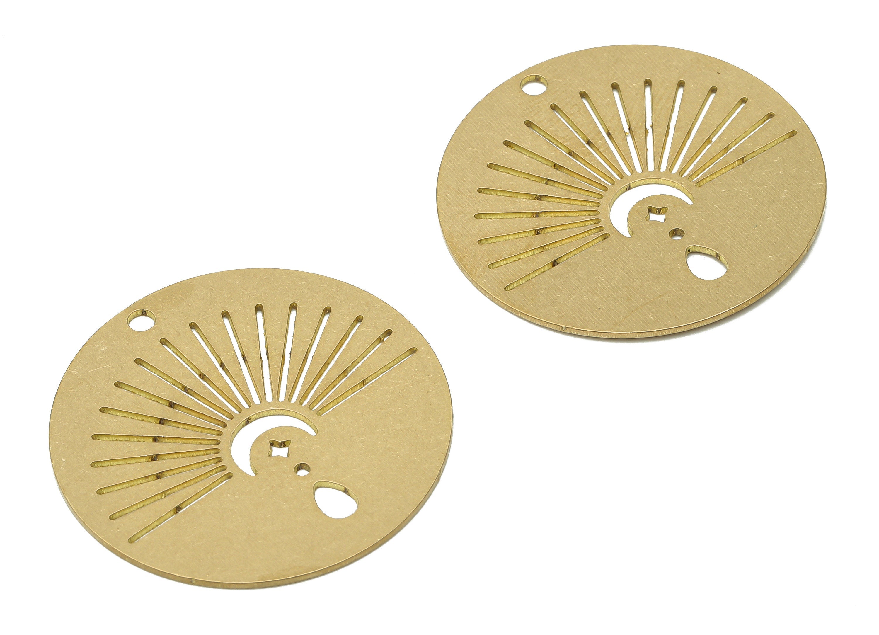 Brass Round Sunshine Earring Charm - Raw Brass Crescent Pendant - Brass Sun Pendant - Sun Pendant - 31.78x31.78x0.7mm - PPA4036 - DOMEDBAZAAR