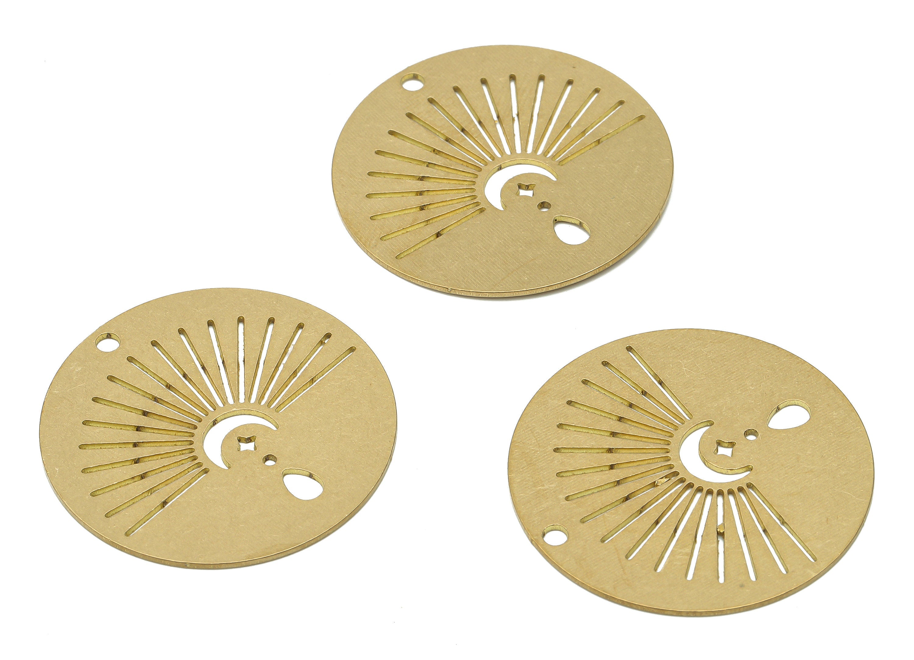 Brass Round Sunshine Earring Charm - Raw Brass Crescent Pendant - Brass Sun Pendant - Sun Pendant - 31.78x31.78x0.7mm - PPA4036 - DOMEDBAZAAR