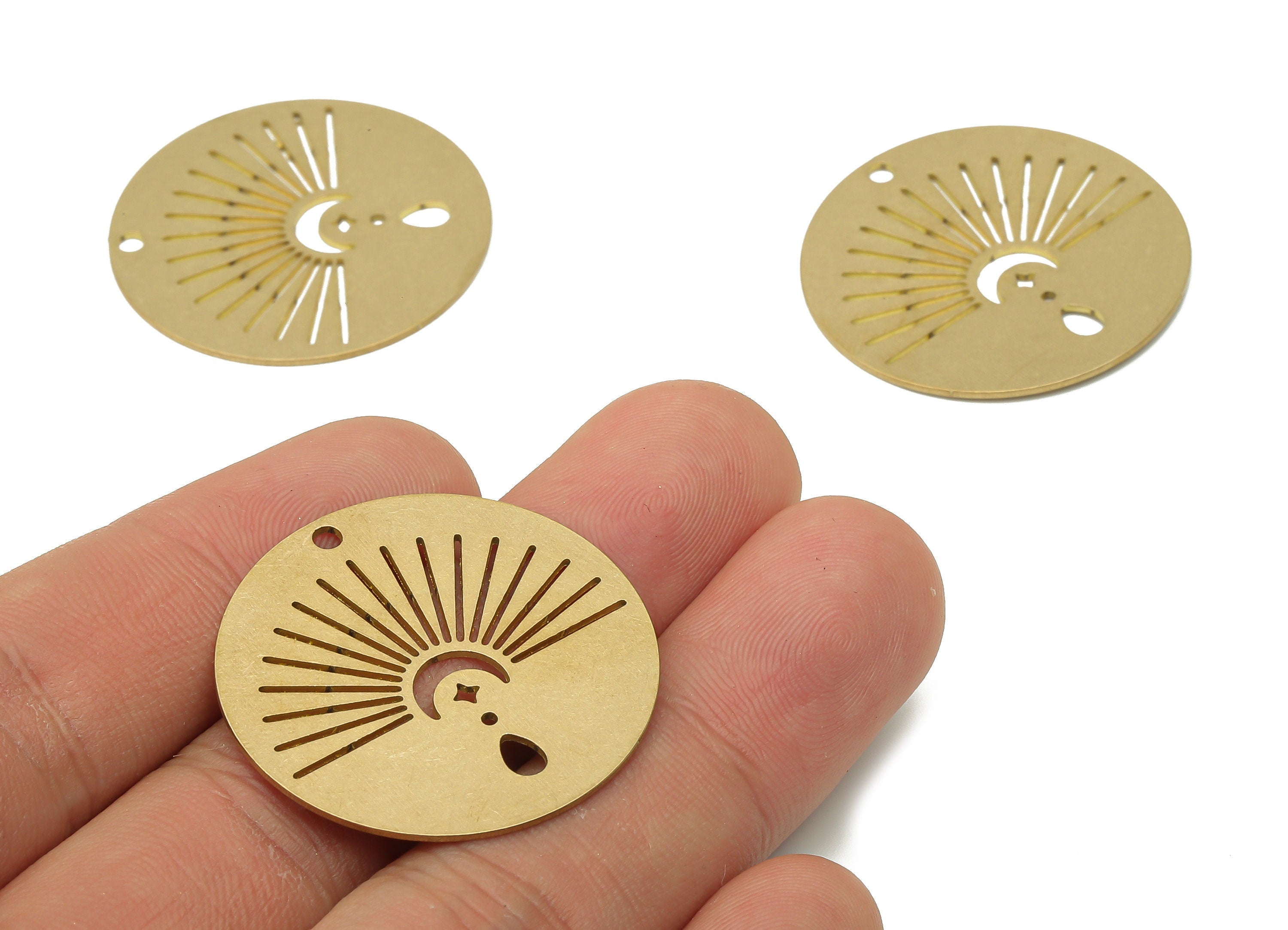 Brass Round Sunshine Earring Charm - Raw Brass Crescent Pendant - Brass Sun Pendant - Sun Pendant - 31.78x31.78x0.7mm - PPA4036 - DOMEDBAZAAR