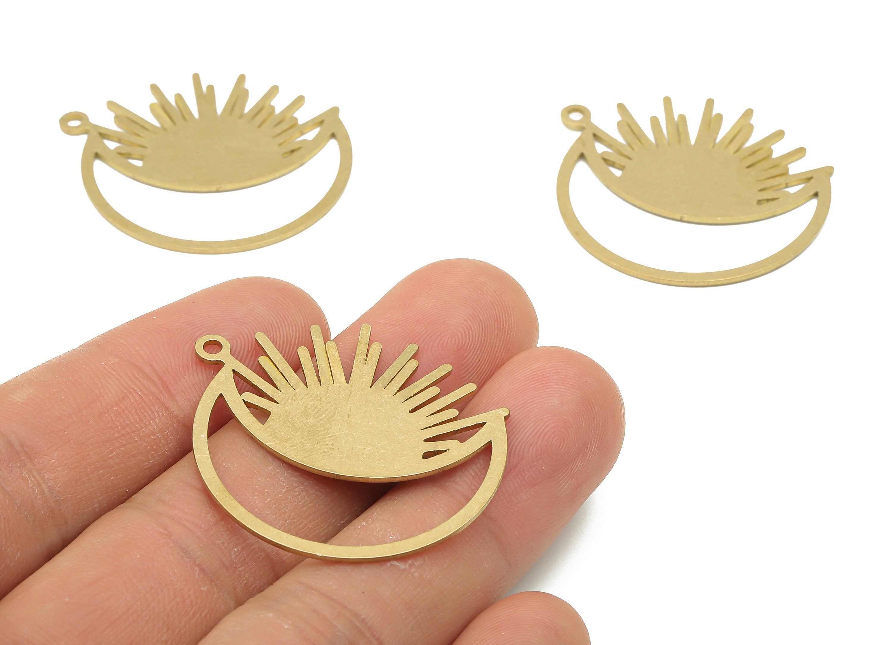 Brass Crescent Moon Earring Charm - Raw Brass Sunshine Pendant - Brass Moon Pendant - Raw Brass Sun Necklace - 37.85x32.54x0.87mm - PPA4037 - DOMEDBAZAAR