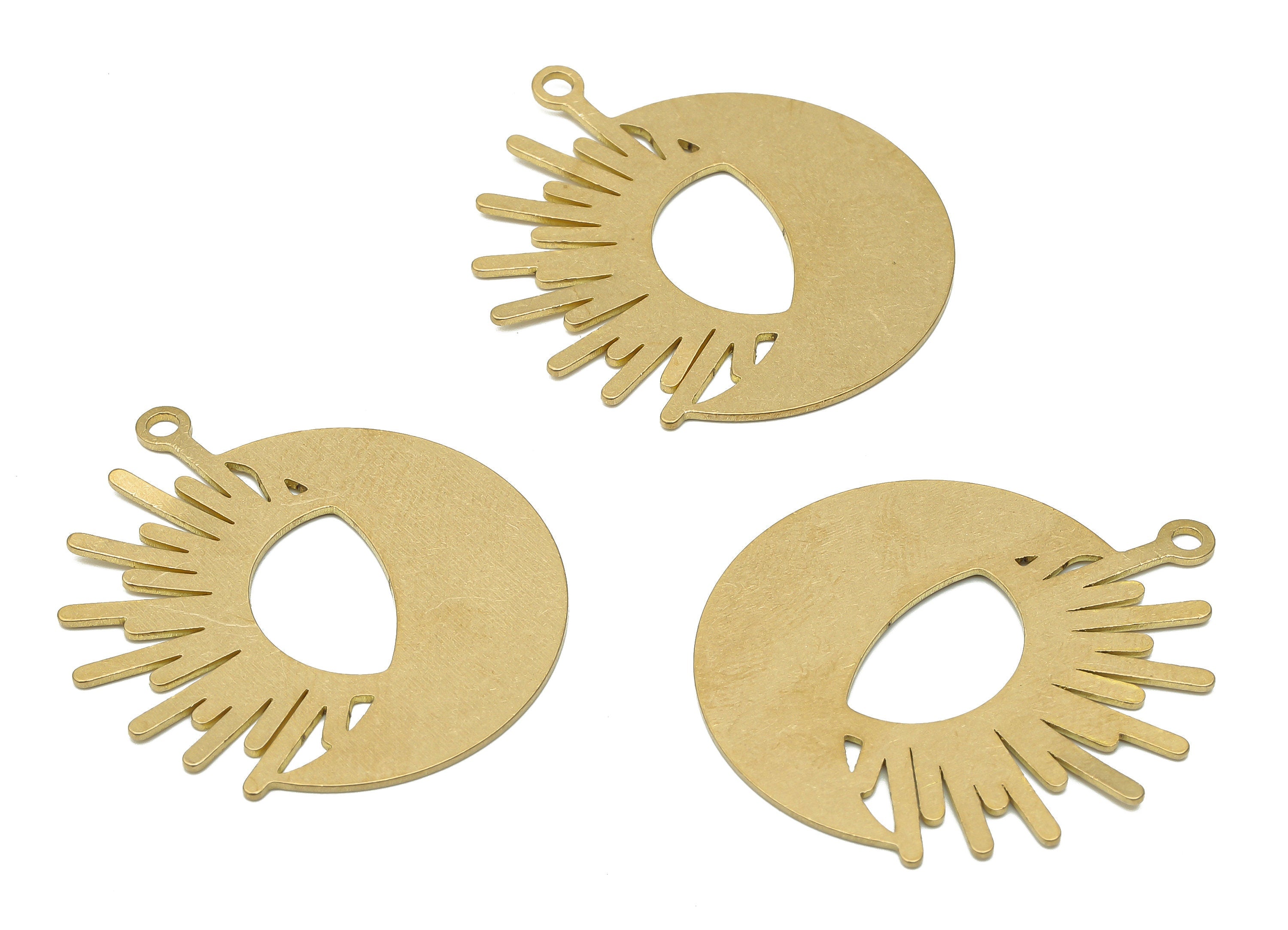 Brass Crescent Earring Charm - Raw Brass Sunshine Pendant - Brass Moon Necklace - Brass Sun Pendant - Sun Pendant - 35.71x35x3.3mm - PPA4050 - DOMEDBAZAAR