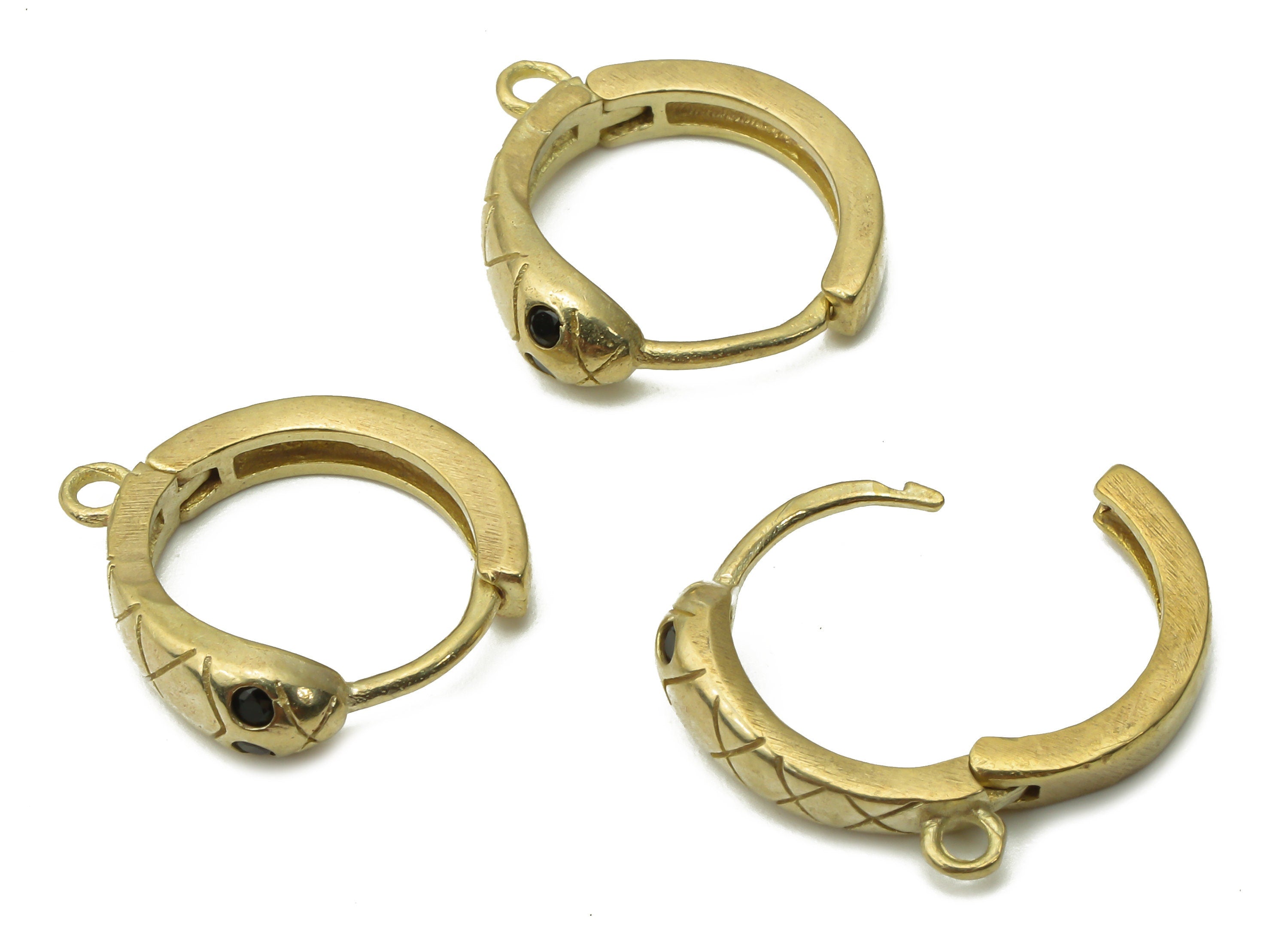 Brass Round Earrings Clasps With Zircon - Raw Brass Textured Hoop Earring - Huggie Earring With Loop - Huggie Hoop - 14.6x12.9x2mm - PP7604 - DOMEDBAZAAR