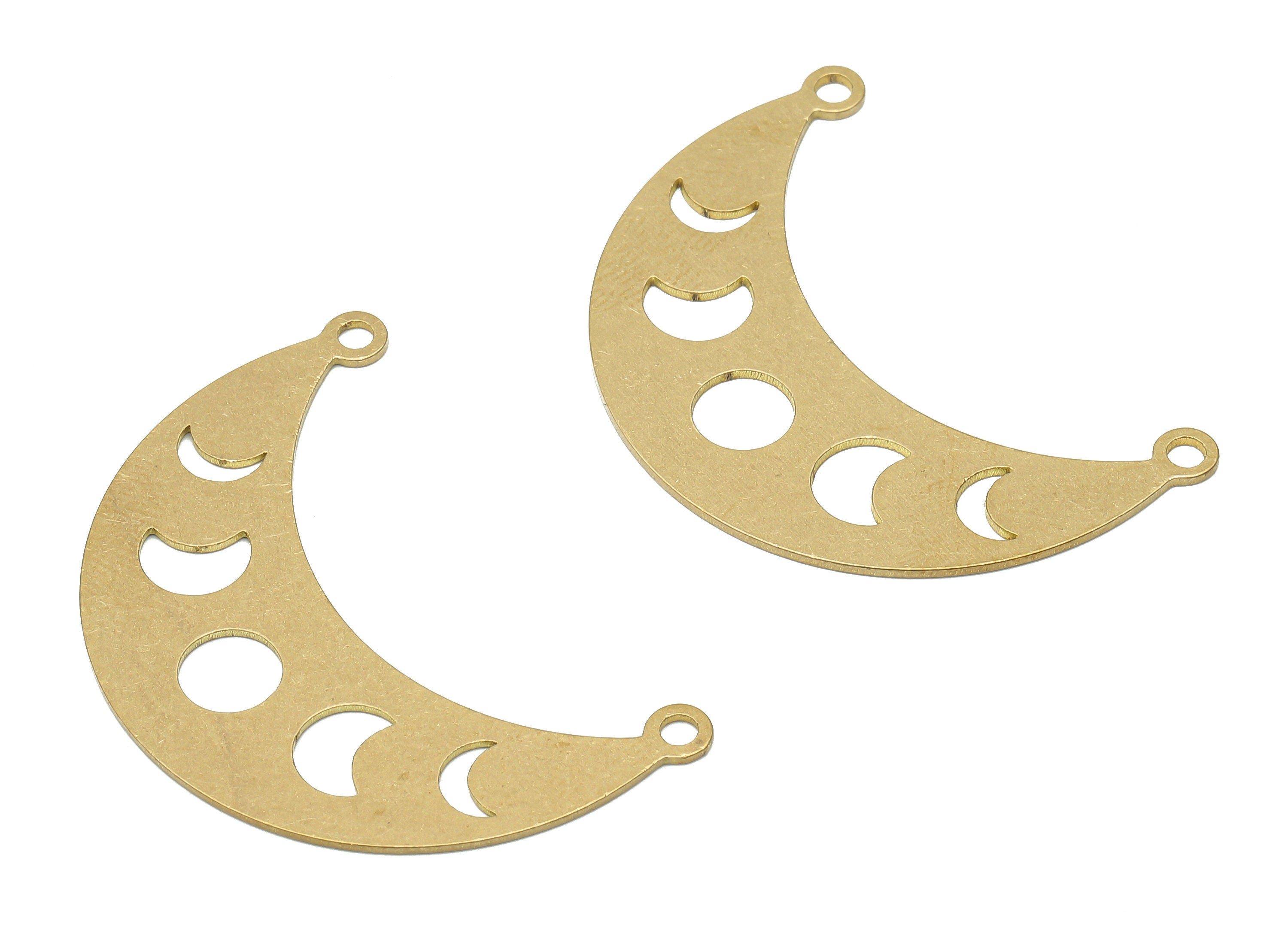 Brass Crescent Moon Connectors Earring - Raw Brass Phases of Moon Connector - Brass Moon Connector - 37.8x25.55x0.72mm - PPA4072 - DOMEDBAZAAR