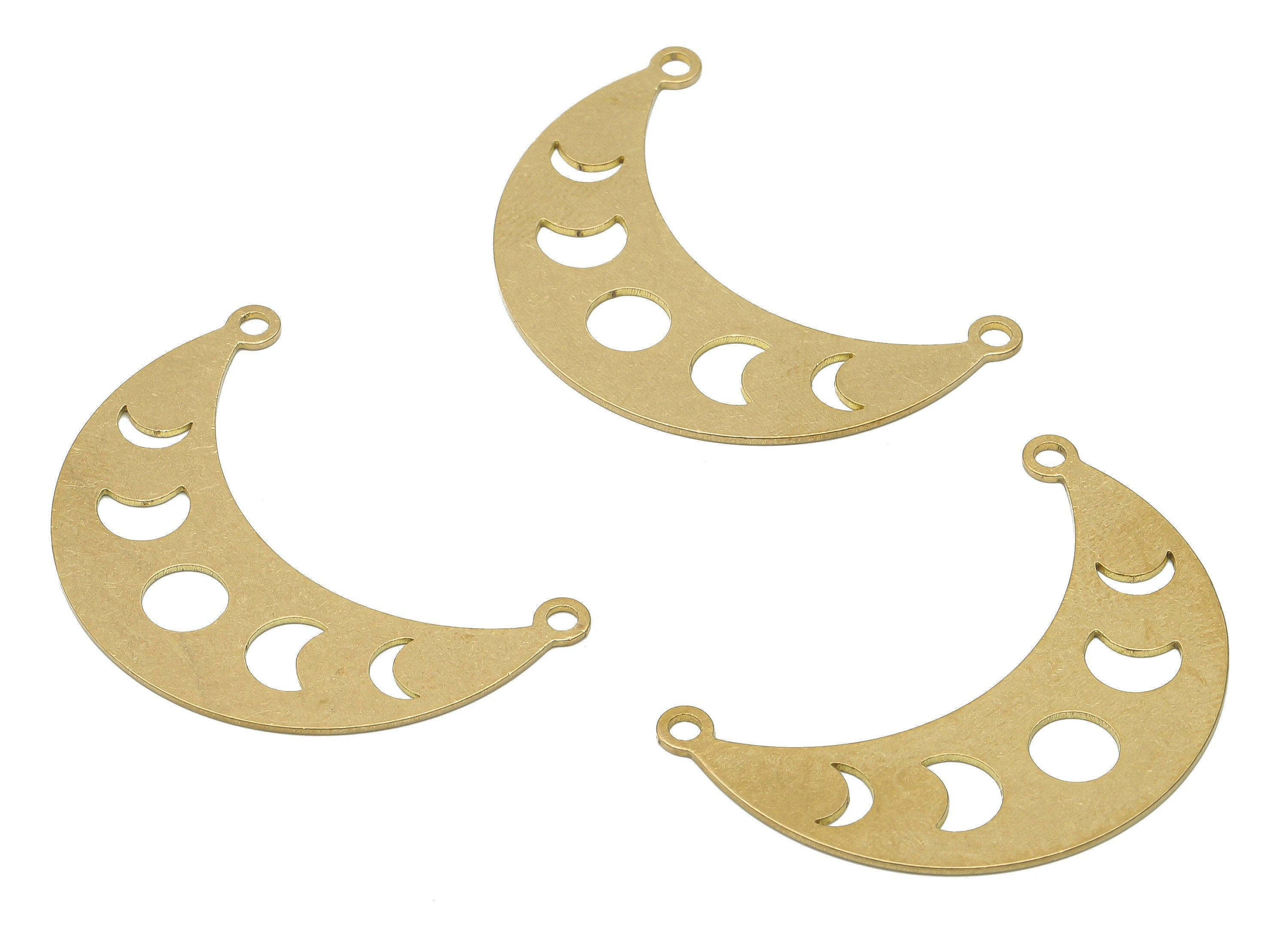 Brass Crescent Moon Connectors Earring - Raw Brass Phases of Moon Connector - Brass Moon Connector - 37.8x25.55x0.72mm - PPA4072 - DOMEDBAZAAR