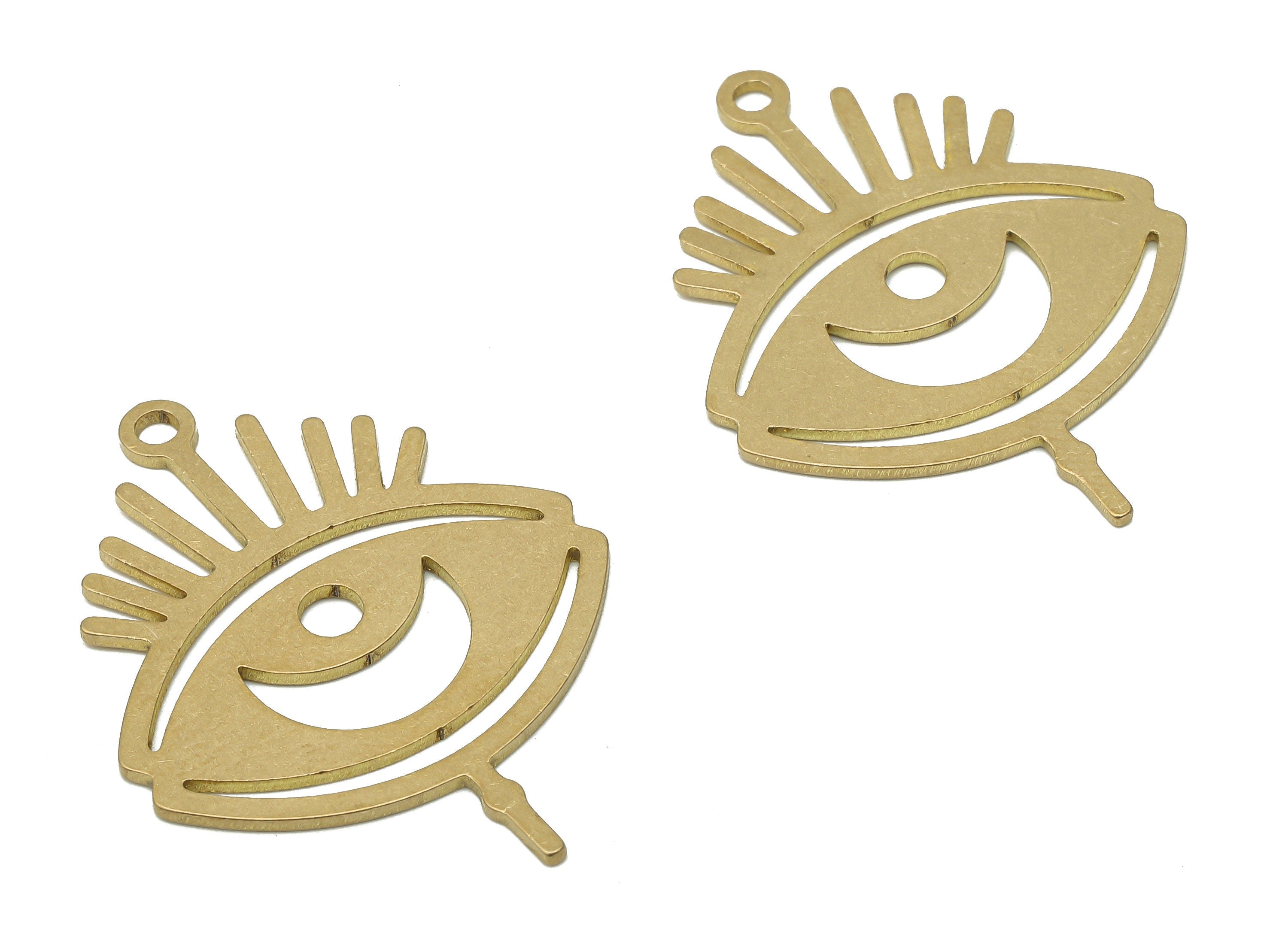 Brass Eyelash Pendant Earrings - Raw Brass Sun Pendant - Brass Crescent Moon Eye Pendant - Brass Sun & Moon - 35.74x26.48x0.9mm- PPA4078 - DOMEDBAZAAR