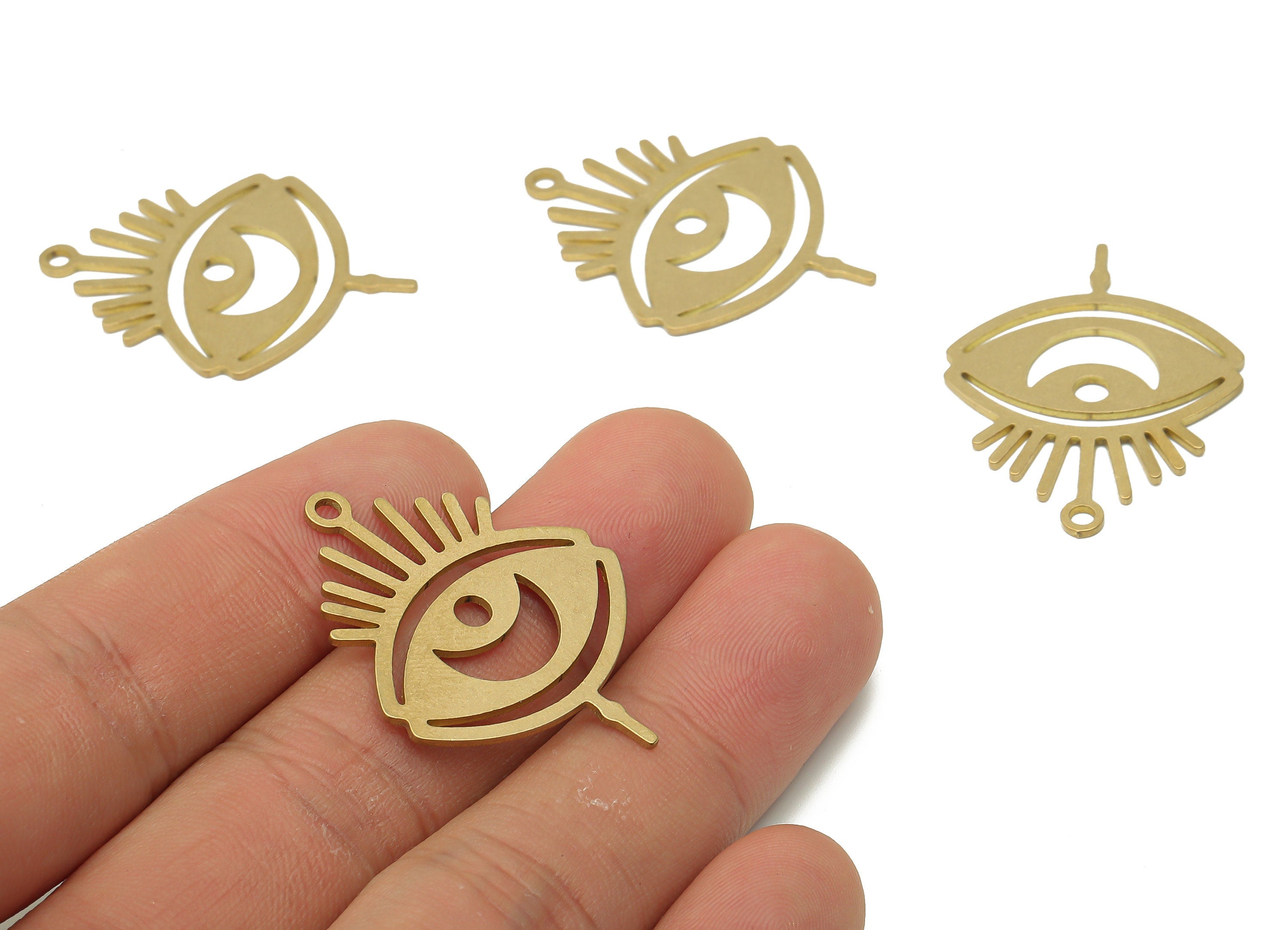 Brass Eyelash Pendant Earrings - Raw Brass Sun Pendant - Brass Crescent Moon Eye Pendant - Brass Sun & Moon - 35.74x26.48x0.9mm- PPA4078 - DOMEDBAZAAR