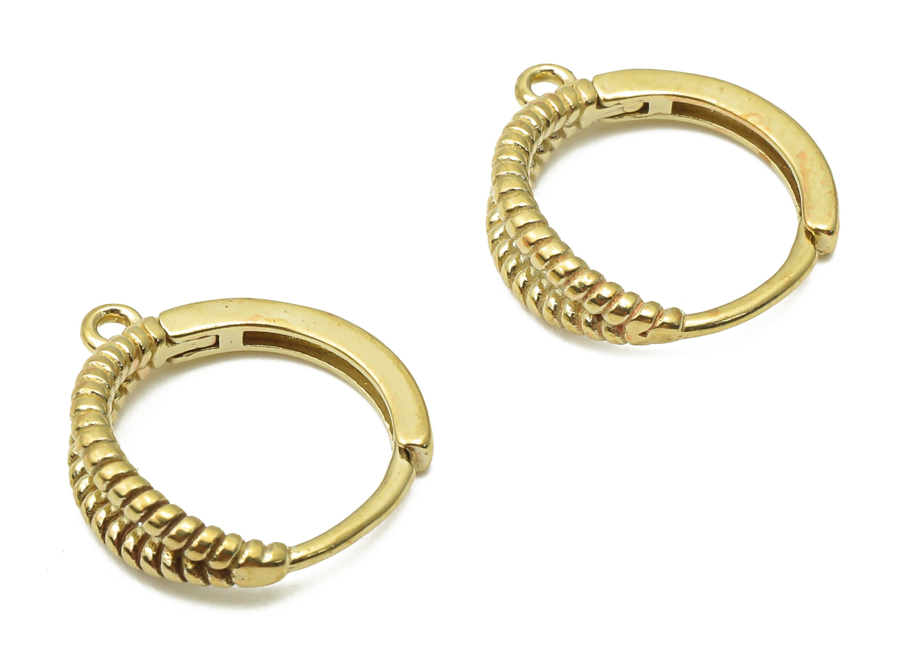 Brass Hoop Earrings Pendant - Raw Brass Spiral Textured Hoop Pendant - Raw Brass Round Huggie Pendant With Loop - 14.11x13.17x1.5mm - PP7606 - DOMEDBAZAAR