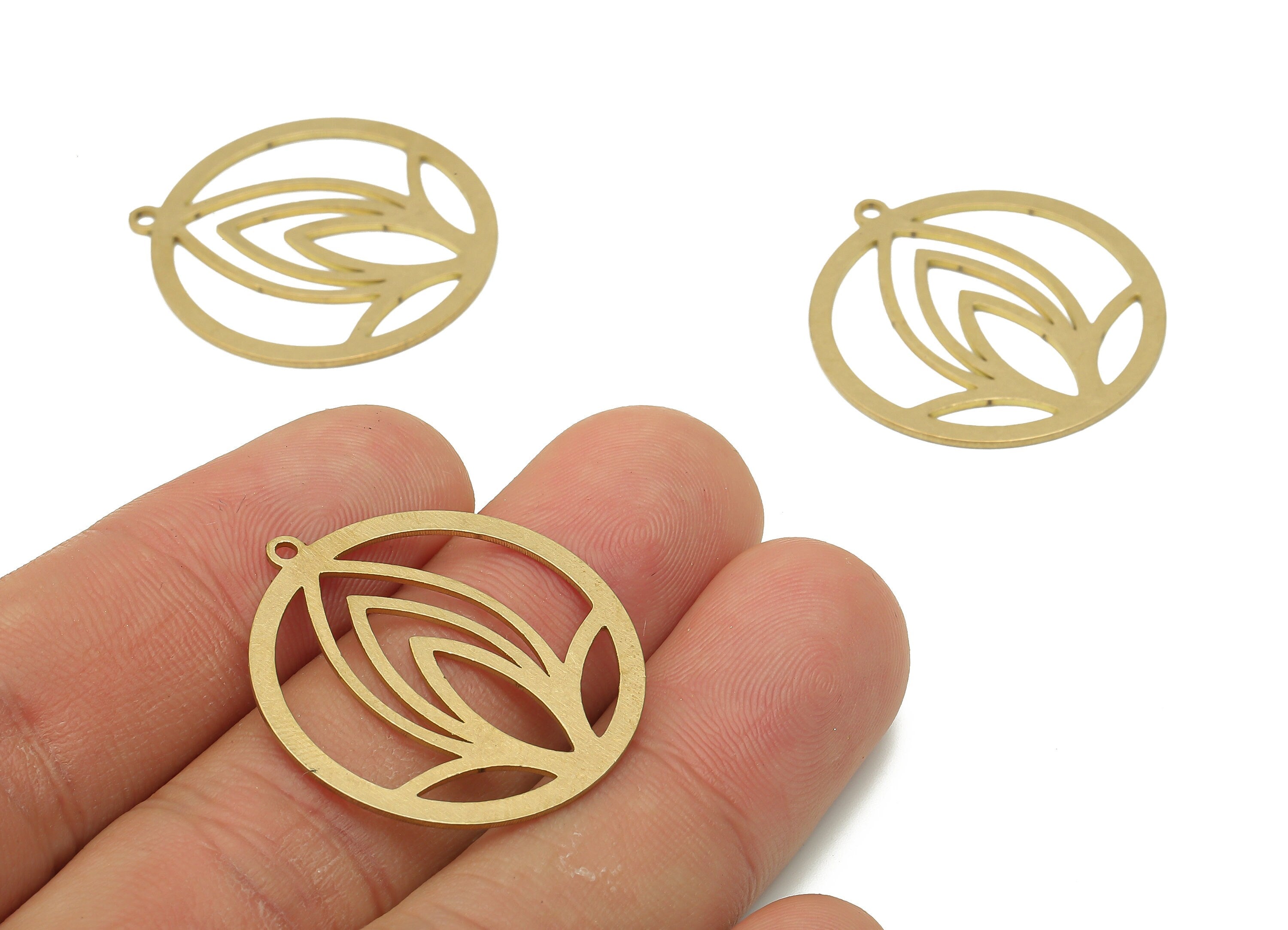Brass Round Petal Earring Charm Pendant - Raw Brass Marquises Lotus Pendant - Raw Brass Petal Pendant - 29.82x27.6x0.68mm - PPA4106 - DOMEDBAZAAR