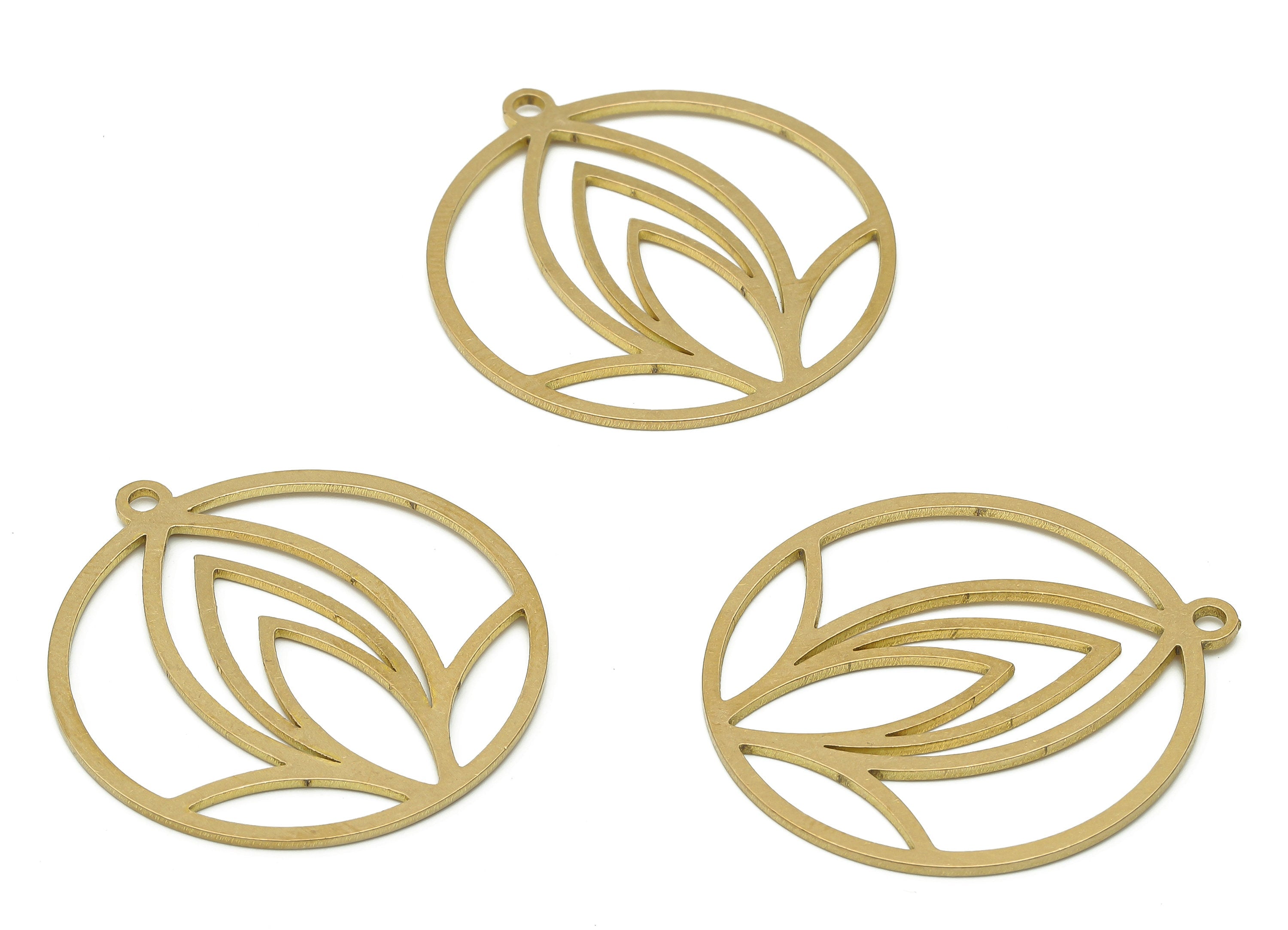Brass Round Petal Earring Charm - Raw Brass Lotus Pendant - Raw Brass Marquises Pendant - Circle Pendant - 34.73x31.82x0.85mm - PPA4120 - DOMEDBAZAAR