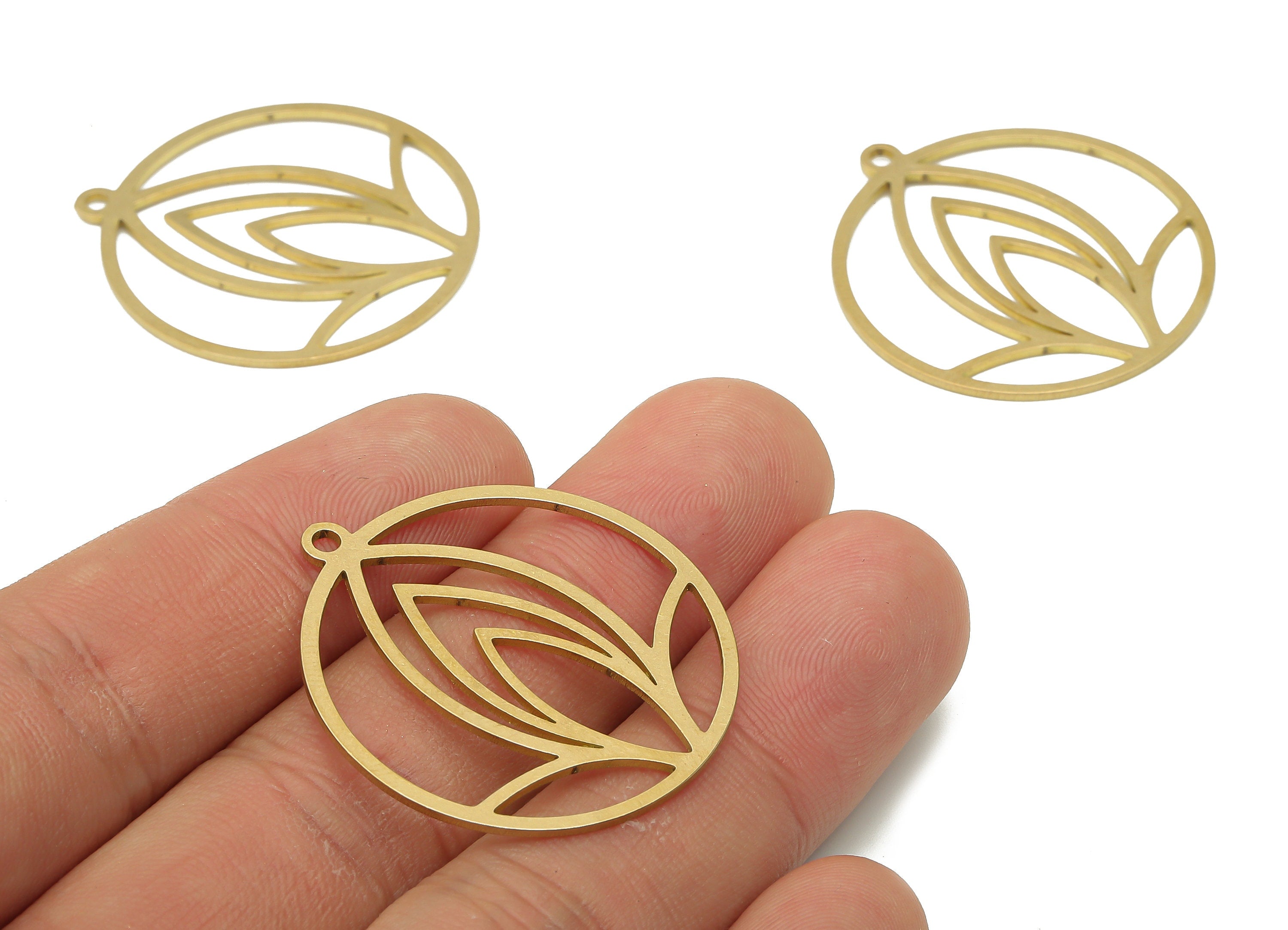 Brass Round Petal Earring Charm - Raw Brass Lotus Pendant - Raw Brass Marquises Pendant - Circle Pendant - 34.73x31.82x0.85mm - PPA4120 - DOMEDBAZAAR