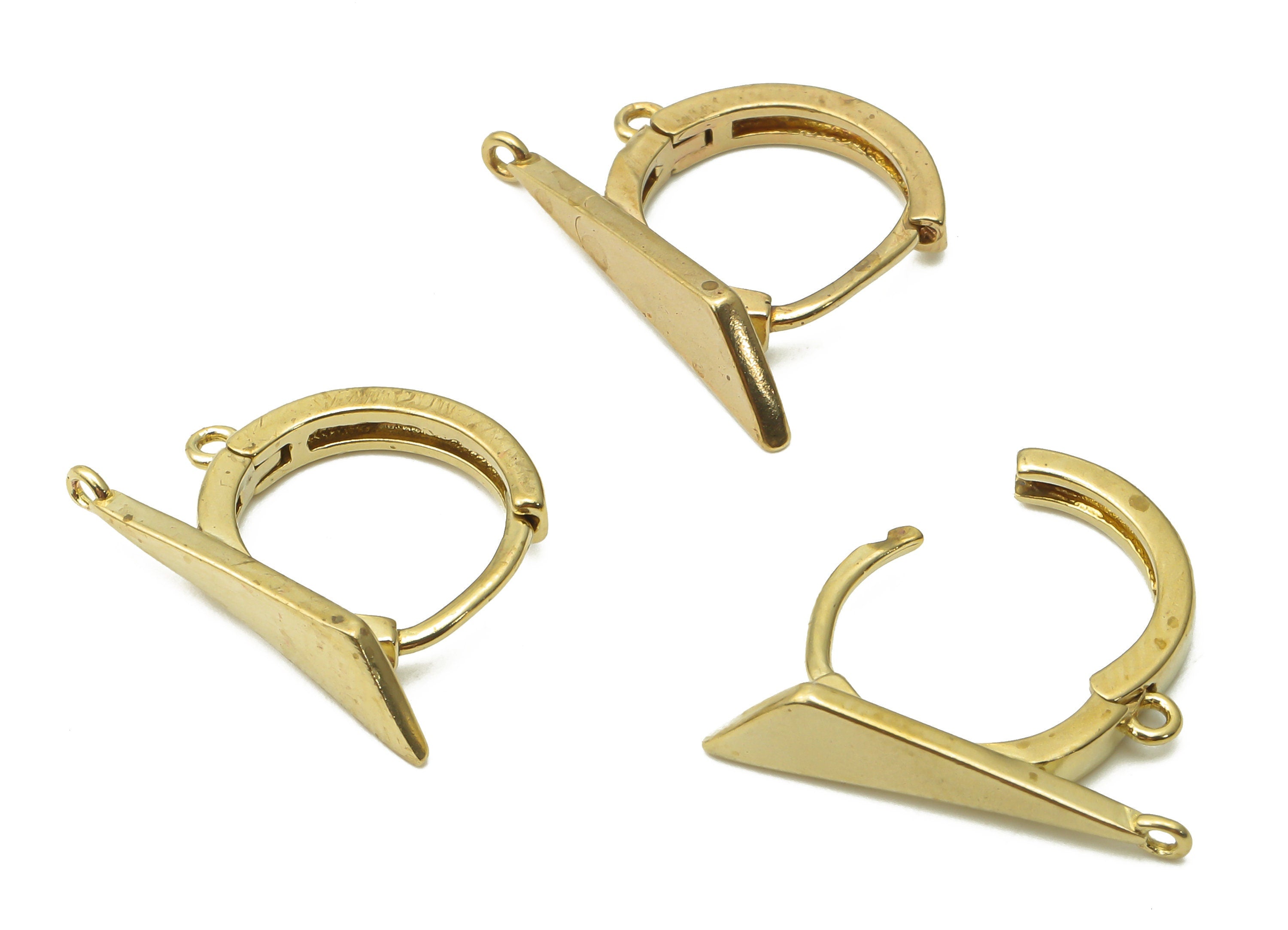 Brass Geometric Earring Connectors - Raw Brass Triangle Hoop With Loop - Brass Huggie Earrings - Round Connectors - 19.6x13.6x1.6mm - PP7607 - DOMEDBAZAAR