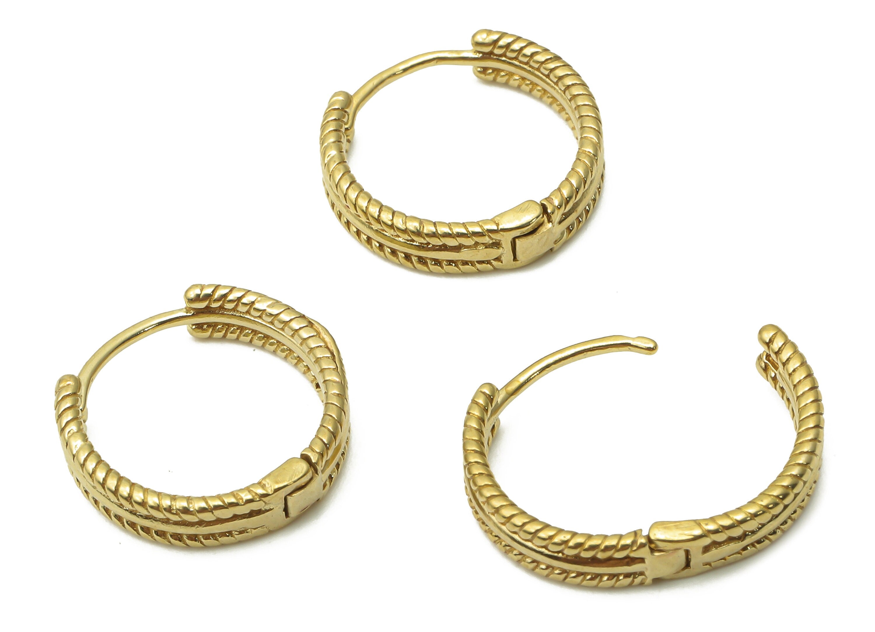 Brass Spiral Textured Huggie Hoop Earrings - Raw Brass Round Huggie Hoop Clasps - Raw Brass Circle Earrings - 14.55x14.55x1.25mm - PP7610 - DOMEDBAZAAR