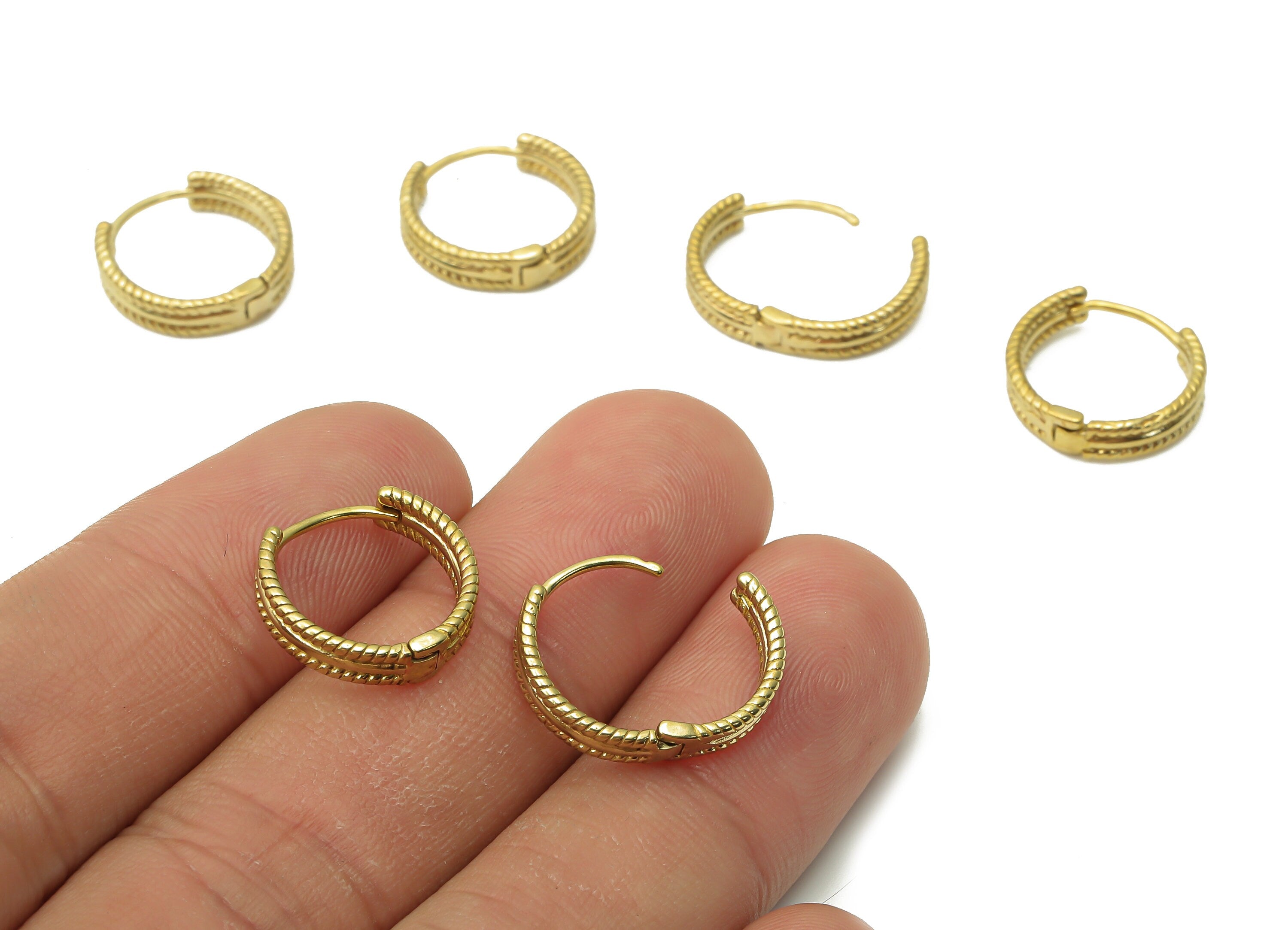 Brass Spiral Textured Huggie Hoop Earrings - Raw Brass Round Huggie Hoop Clasps - Raw Brass Circle Earrings - 14.55x14.55x1.25mm - PP7610 - DOMEDBAZAAR