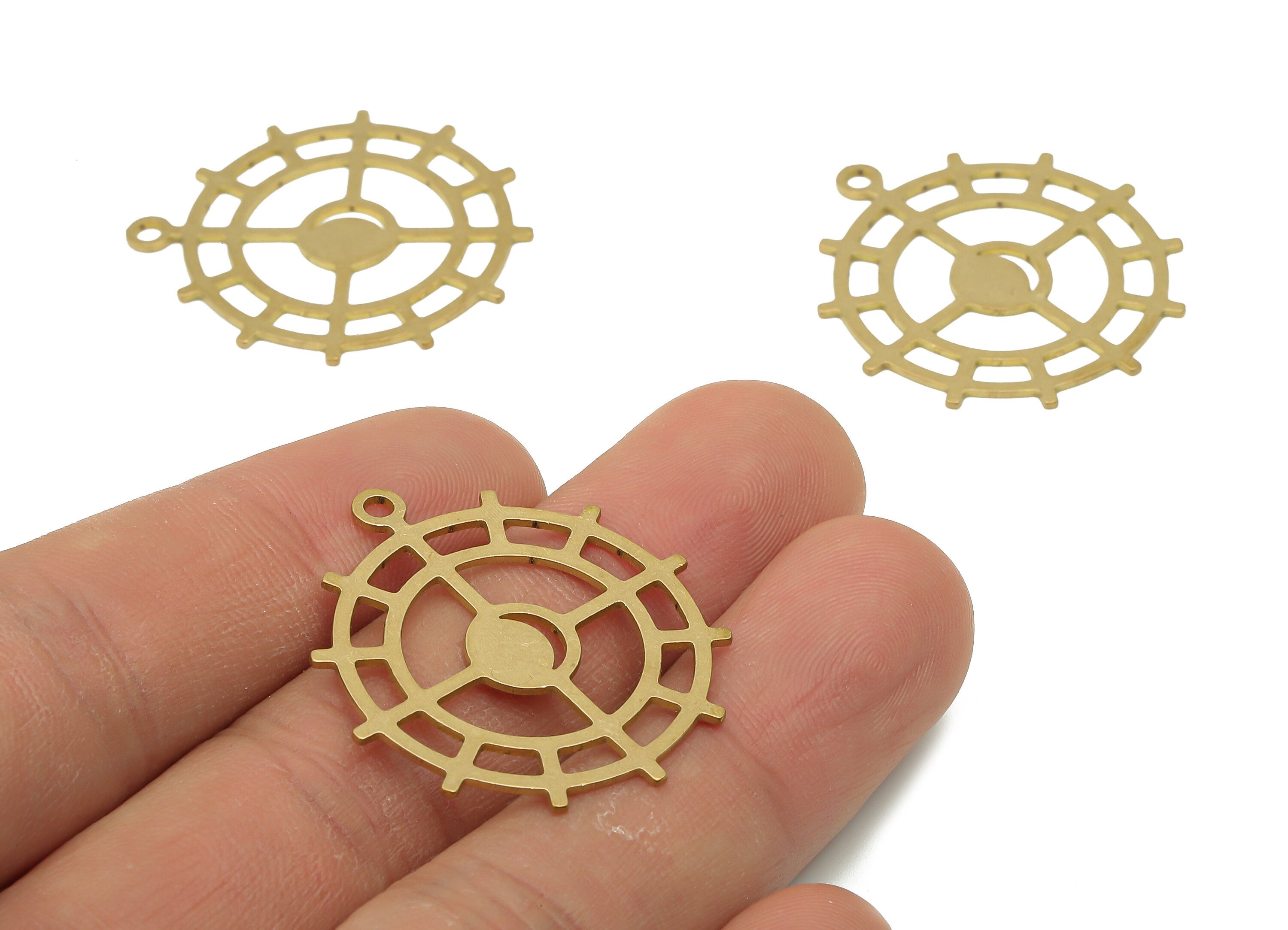 Brass Round Earring Pendant - Raw Brass Rudder Pendant - Brass Crescent Moon Pendant - Brass Circle Pendant - 32.86x28.98x0.69mm - PPA4127 - DOMEDBAZAAR