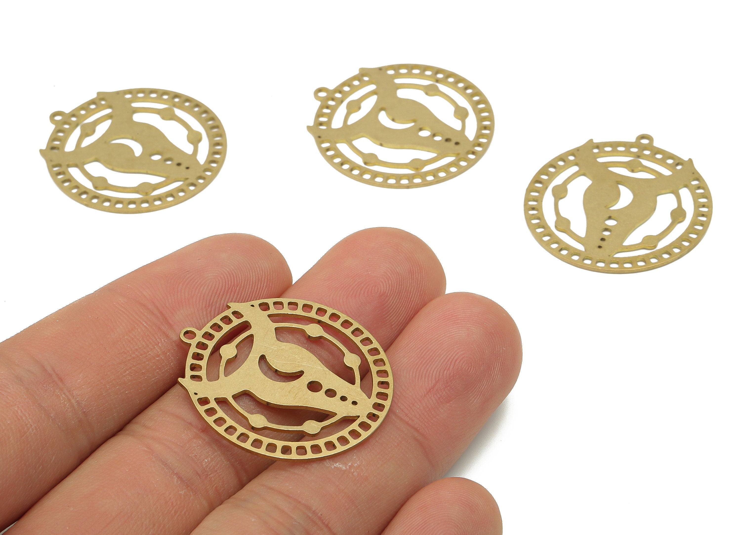 Brass Crescent Moon Round Bull Earring Pendant - Raw Brass Circle Pendant - Brass Bull Pendant - Moon Pendant - 29.7x27.57x0.64mm - PPA4133 - DOMEDBAZAAR