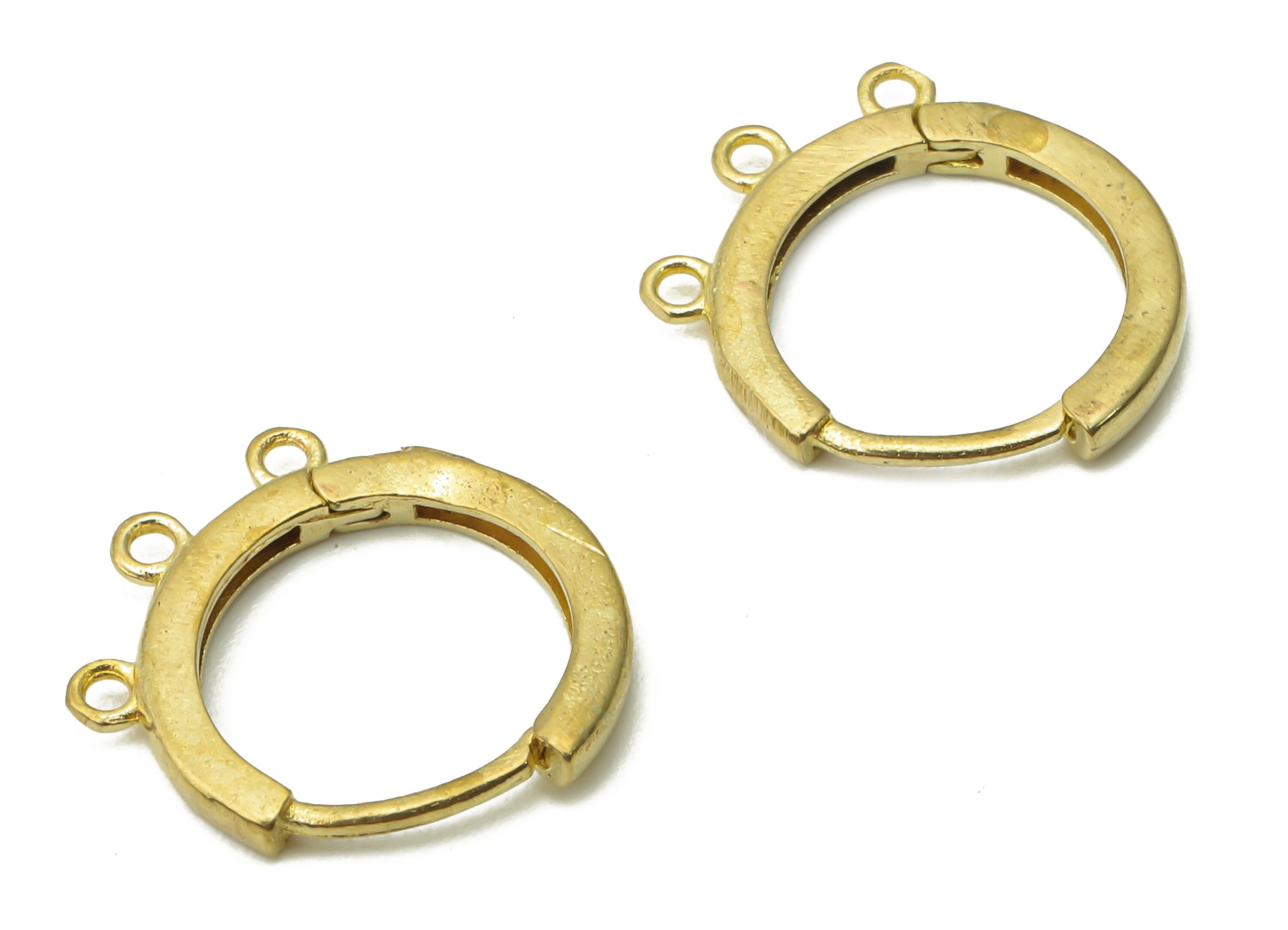 Brass Circle Huggie Earrings Clasps - Raw Brass Round Huggie Hoop Earrings - Brass Earring Clasps With 3 Loops - 14.47x12.74x1.67mm - PP7618 - DOMEDBAZAAR
