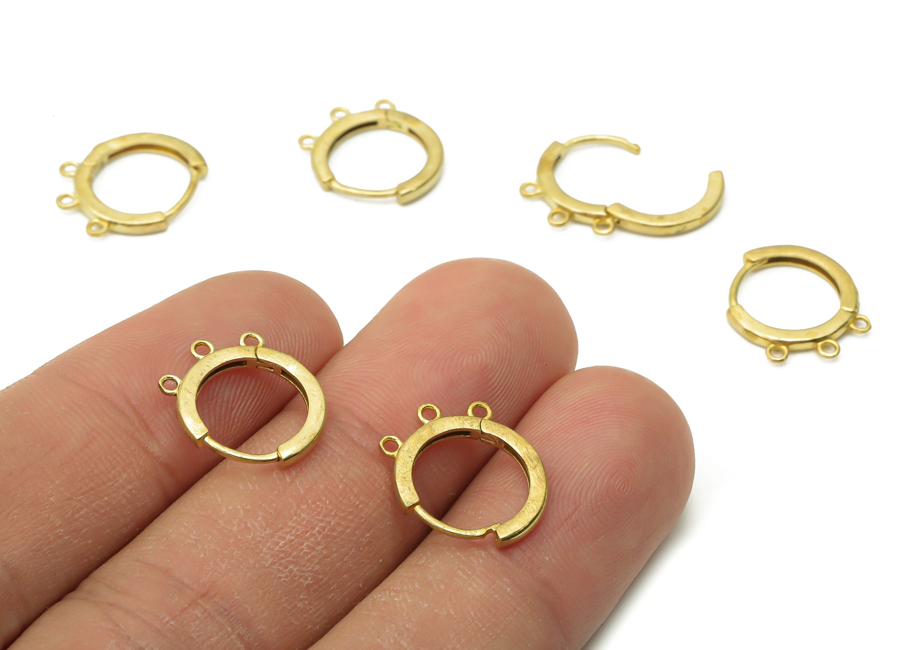 Brass Circle Huggie Earrings Clasps - Raw Brass Round Huggie Hoop Earrings - Brass Earring Clasps With 3 Loops - 14.47x12.74x1.67mm - PP7618 - DOMEDBAZAAR