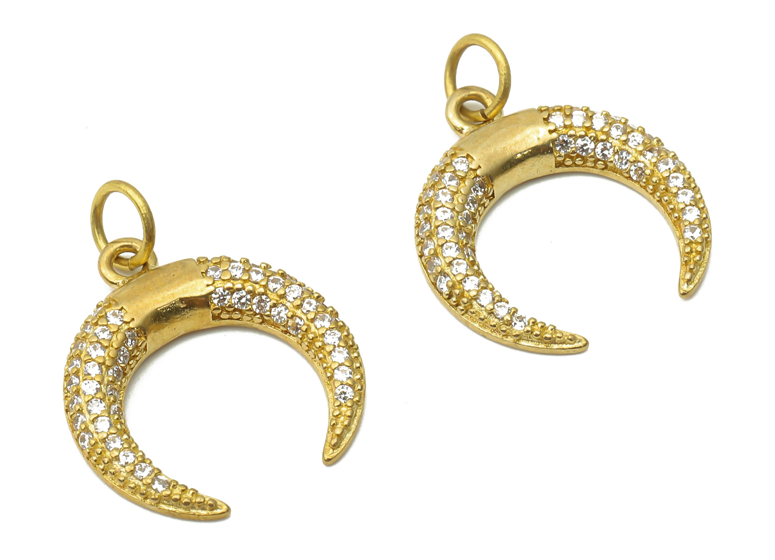 Brass Crescent Earring Charms - Raw Brass Moon Pendant with Zircon - Brass Moon Pendant - Raw Brass Charm - 20.95x16.14x2.48mm - PP7629 - DOMEDBAZAAR