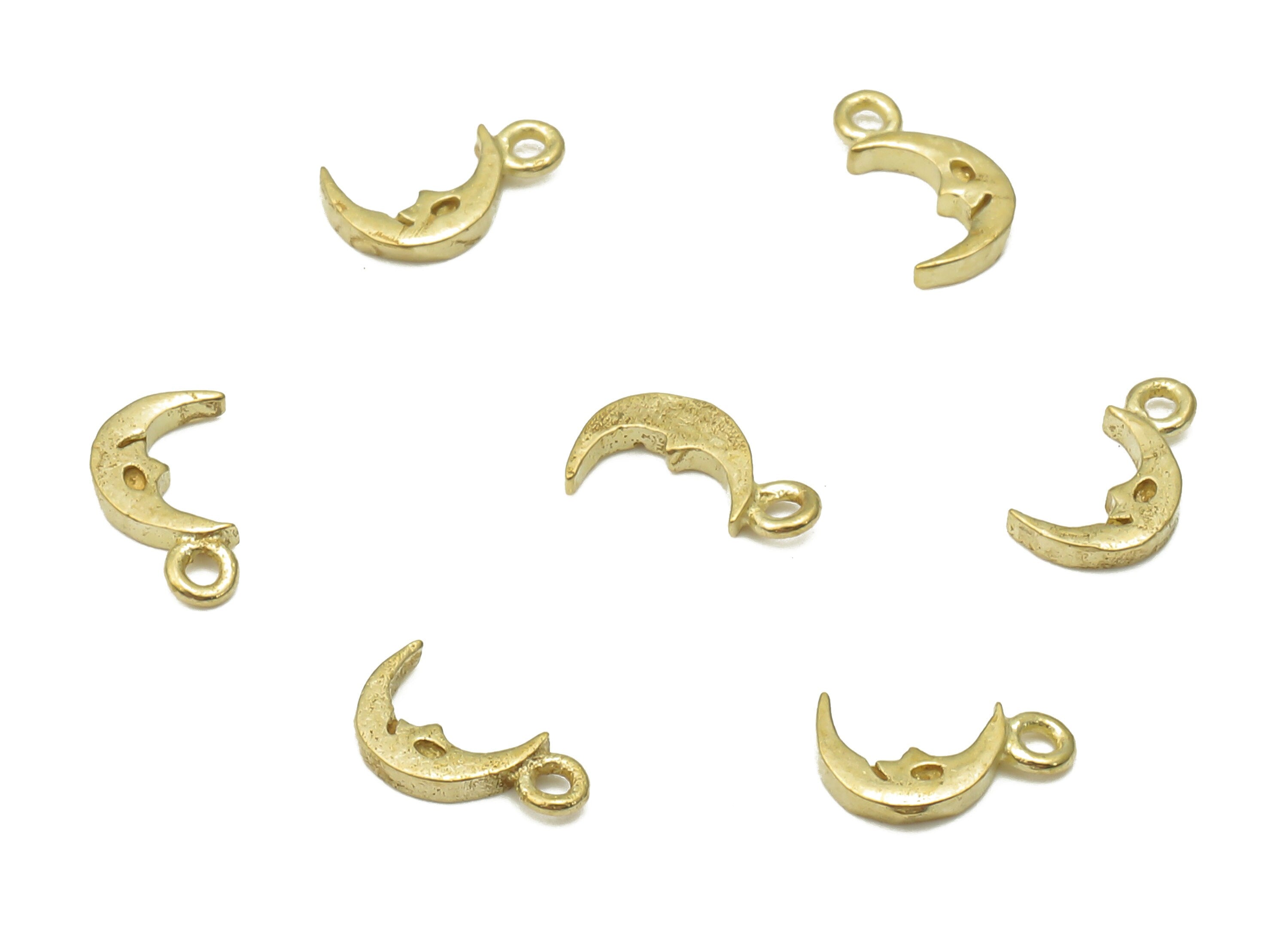 Brass Crescent Moon Charms - Raw Brass Mini Crescent Moon Pendant - The Man In The Moon Earring - Mini Bracelet Charm - 7.3x4x1mm - PP7638 - DOMEDBAZAAR