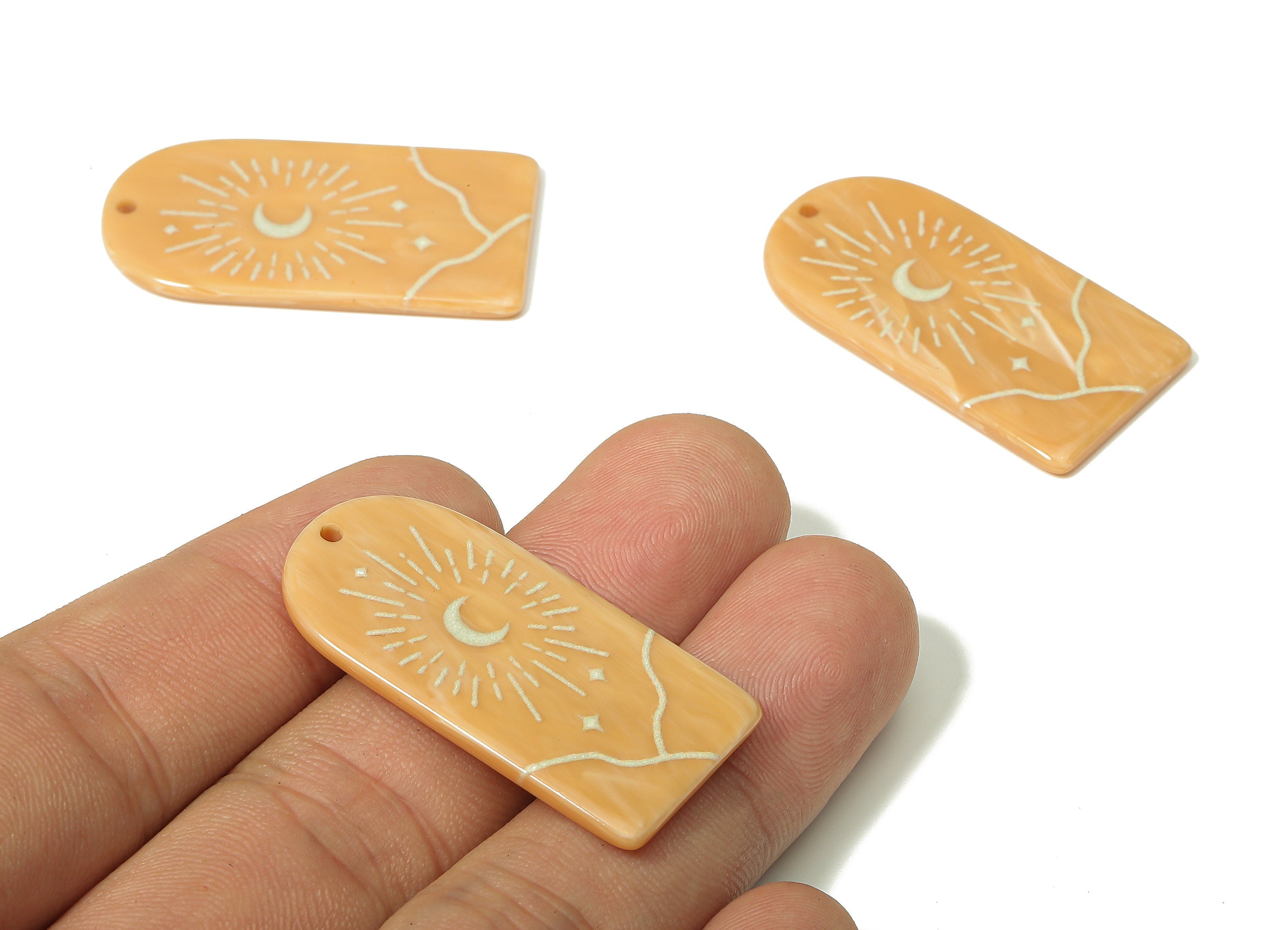 Acrylic Domed Planet Moon Earring Charms - Acrylic D Sun Mountain Crescent Pendant - Color Code: A809 - 37.8x19.35x2.66mm - AC2406-A809 - DOMEDBAZAAR