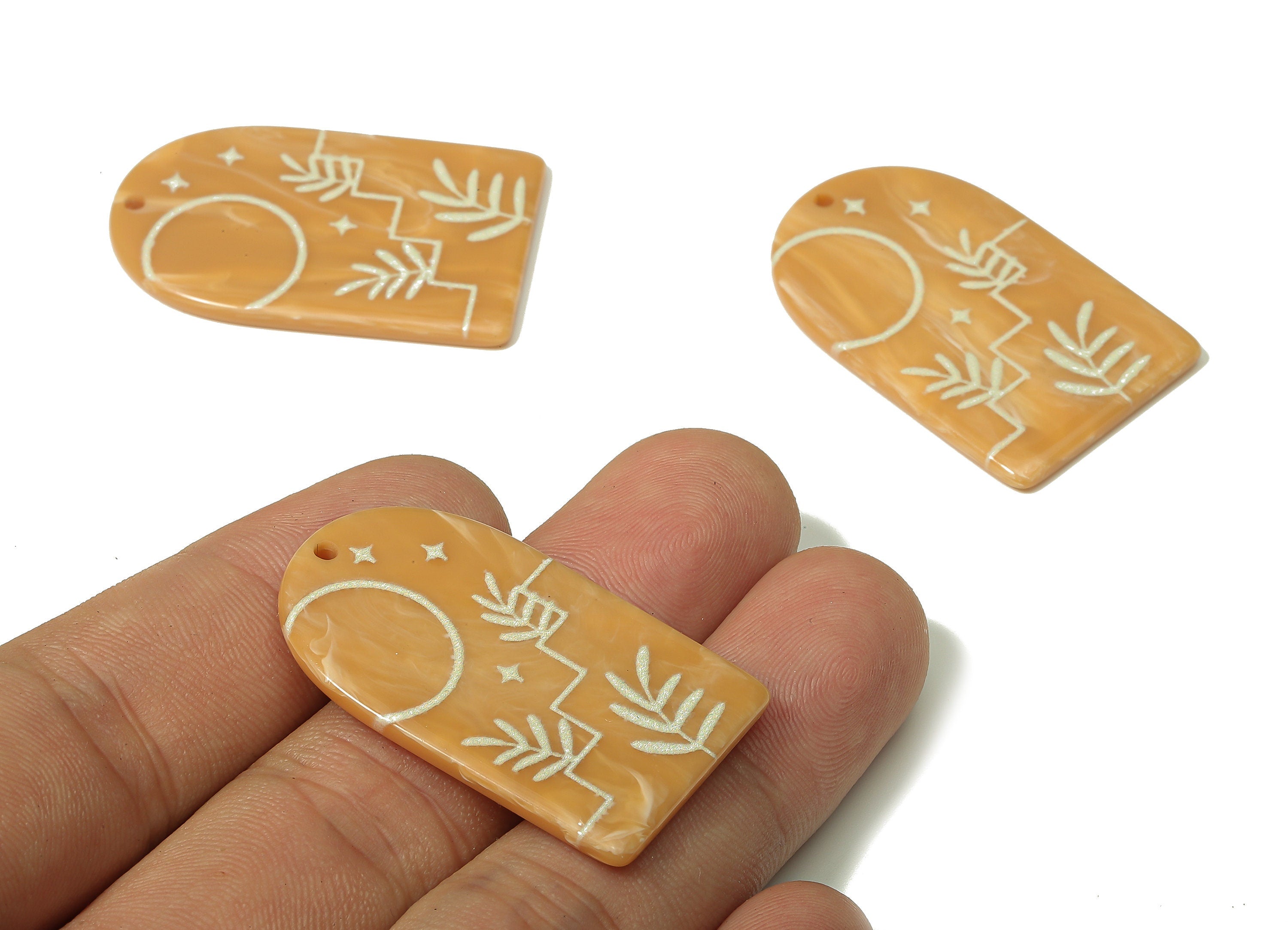 Acrylic Domed Planet Earring Charms - Acrylic D Leafs Pendant - Jewelry Supplies - Color Code: A809 - 37.79x23.42x2.43mm - AC2408-A809 - DOMEDBAZAAR