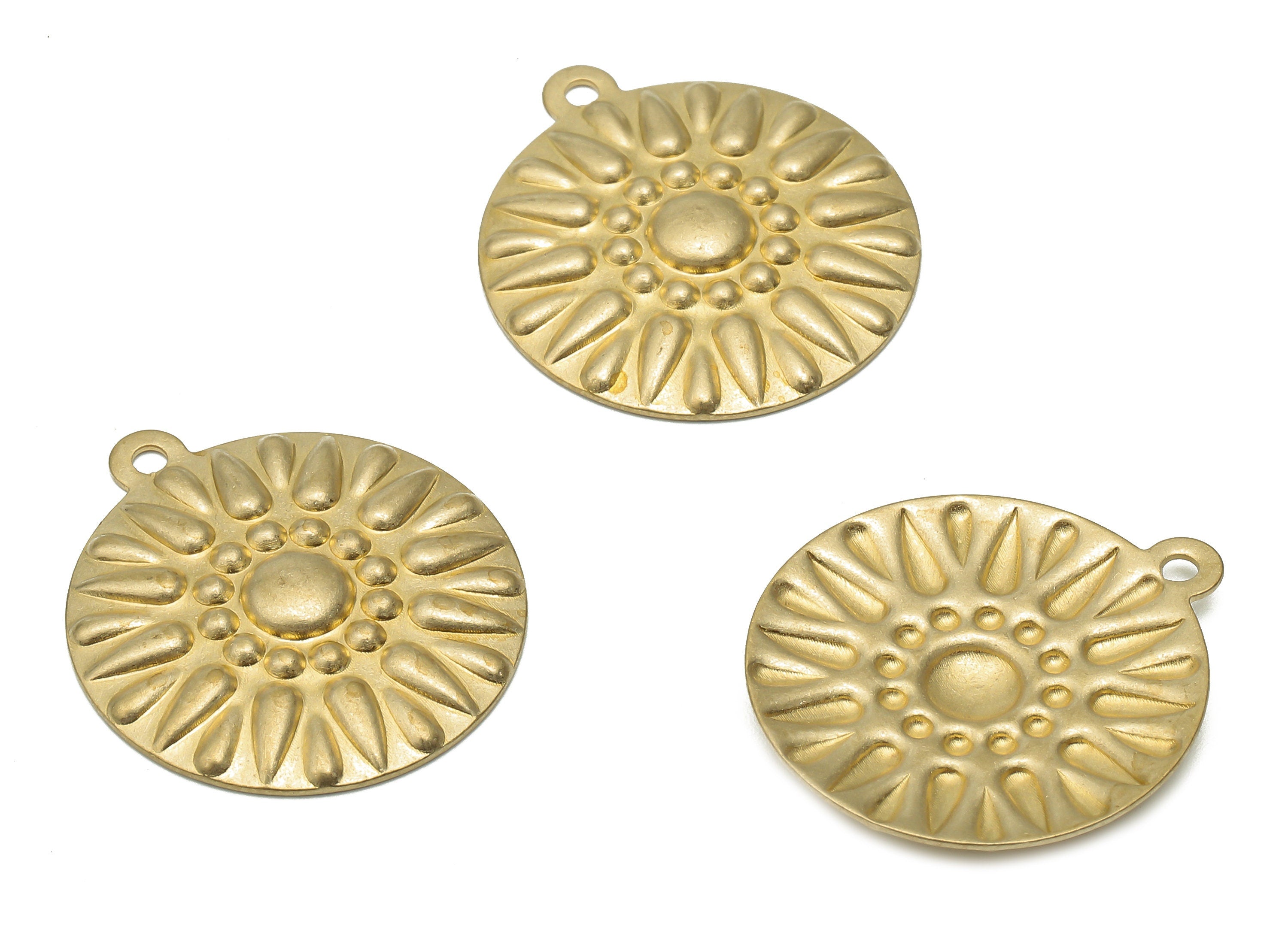 Brass Round Flower Charm - Raw Brass Shield Flower Pendant - Raw Brass Pendant - Brass Necklace - 22.83x20.24x1.5mm - PP7846 - DOMEDBAZAAR