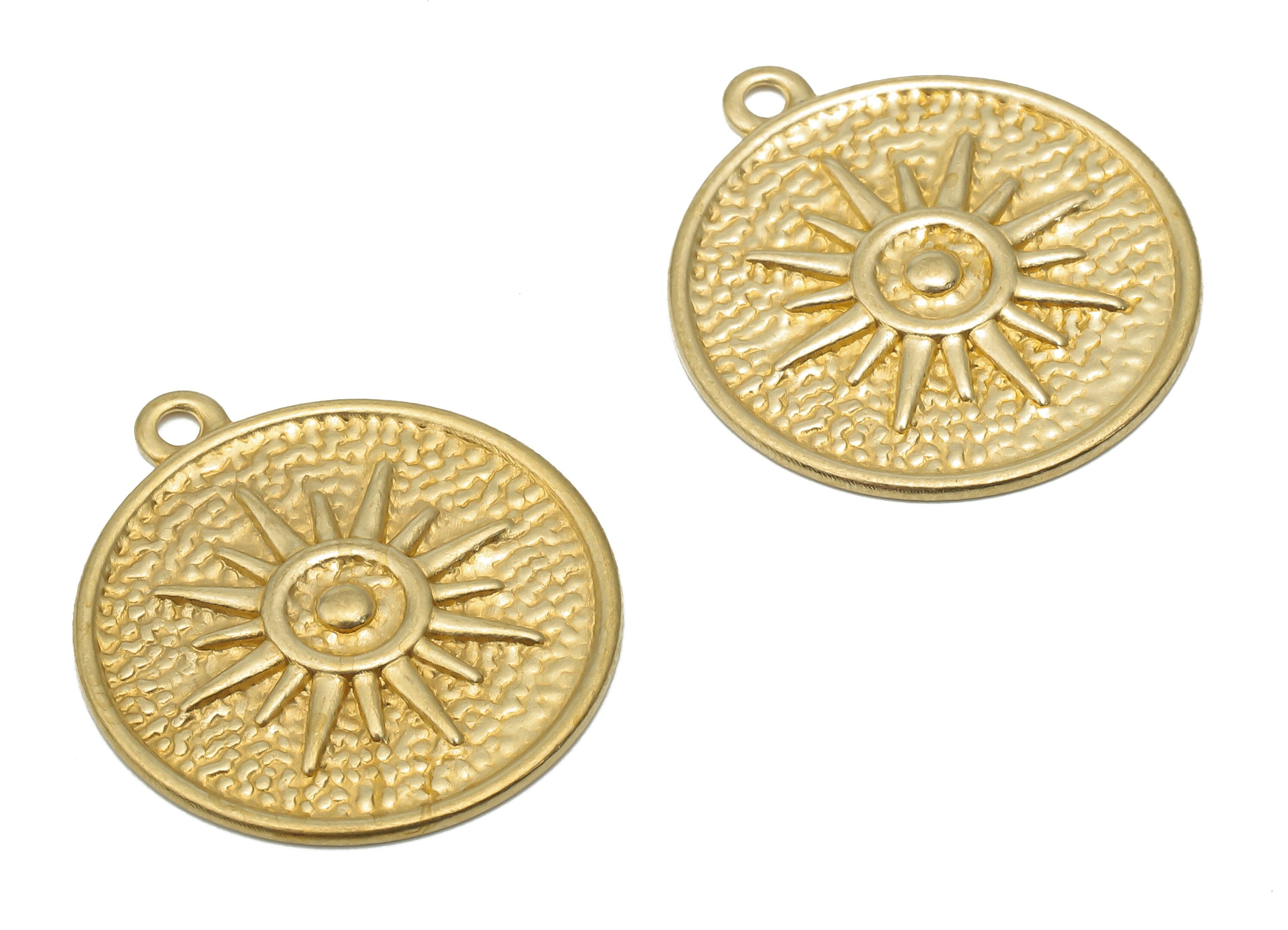 Brass Round Sun Pendant - Raw Brass Sun Pendant - Brass Sun Pendant - Raw Brass circle Pendant - Brass Pendant - 22.85x20.19x0.9mm - PP7845 - DOMEDBAZAAR