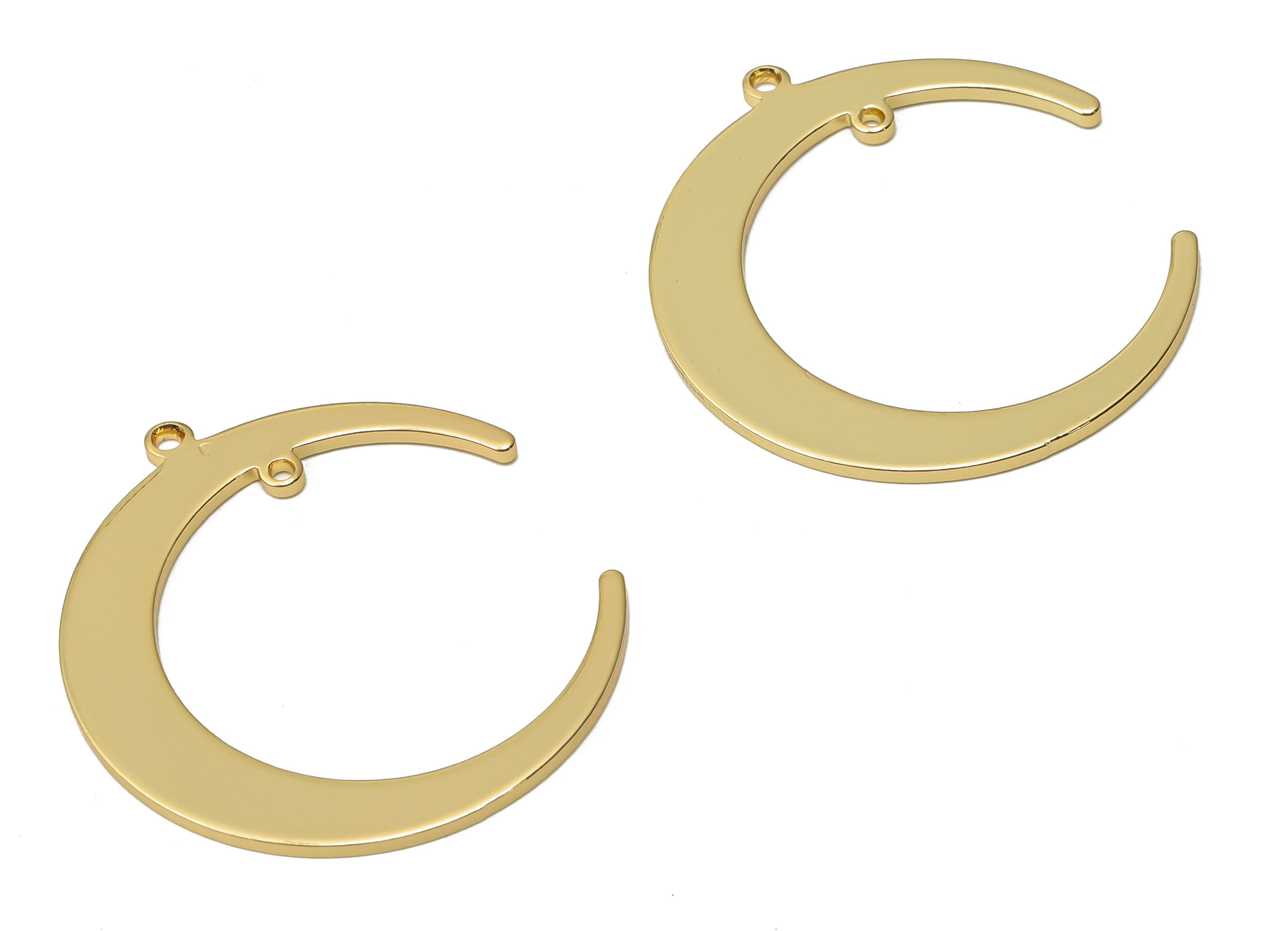 Brass Crescent Moon Earring Charm - Gold Plated Brass Moon Pendant - Moon Connector - 18K Real Gold Tone Plated - 31.04x27.54x1.04mm-RGP4736 - DOMEDBAZAAR
