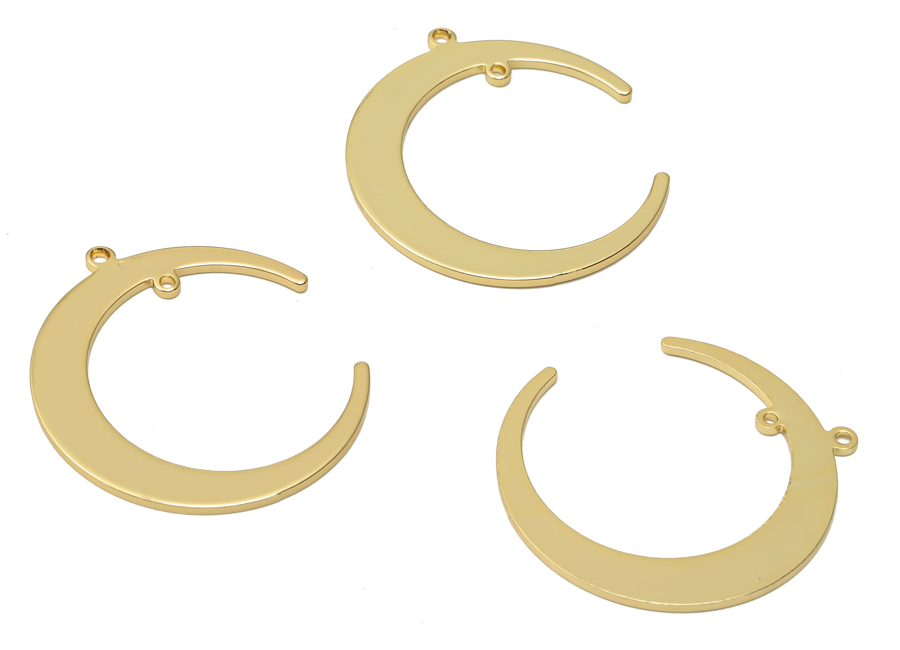Brass Crescent Moon Earring Charm - Gold Plated Brass Moon Pendant - Moon Connector - 18K Real Gold Tone Plated - 31.04x27.54x1.04mm-RGP4736 - DOMEDBAZAAR