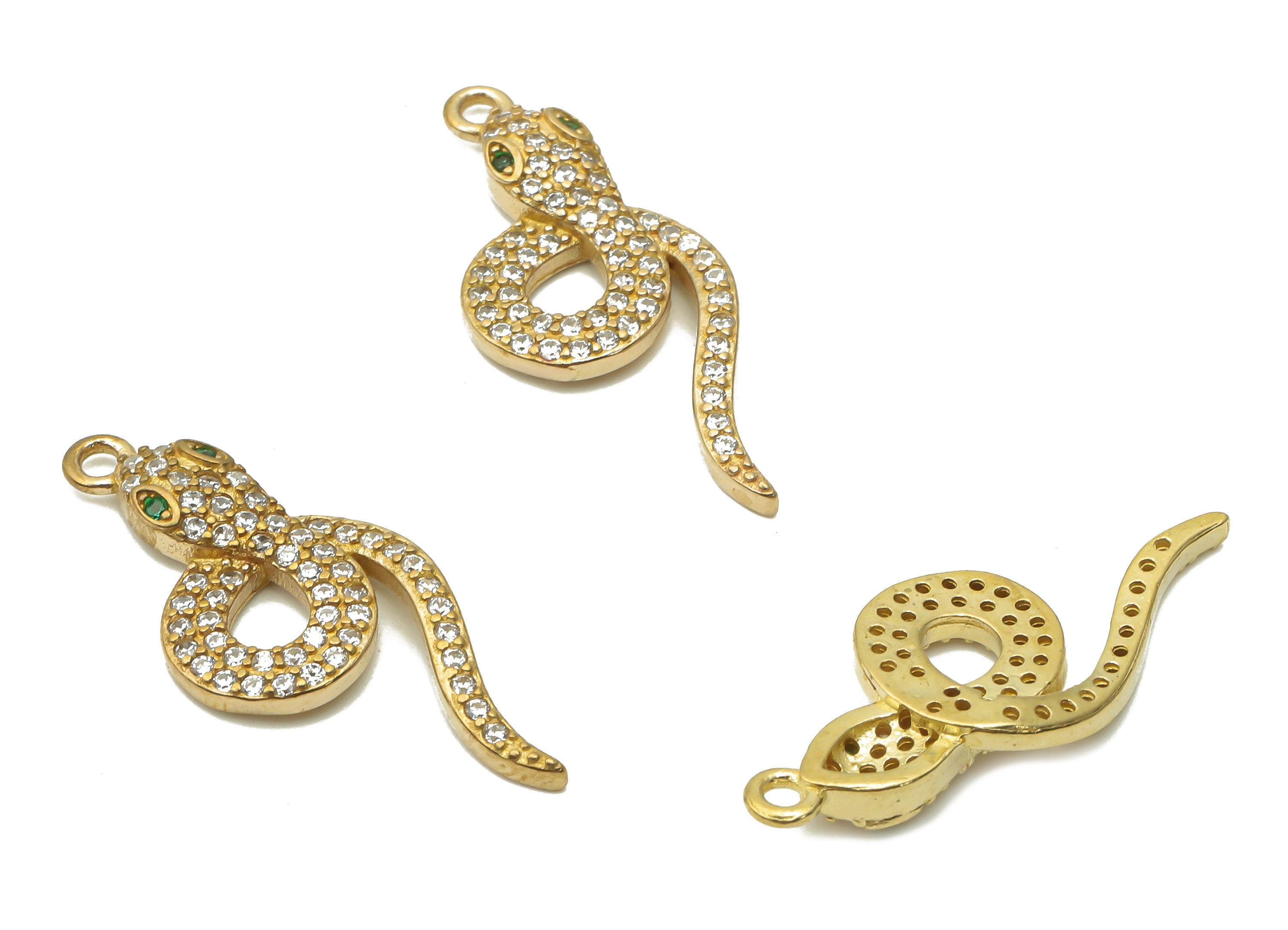 Brass Snake Earring Charms - Raw Brass Snake Pendant with Zircons - Brass Snake Necklace - Brass Earring Charm - 27.42x11.4x3 - PP7673 - DOMEDBAZAAR