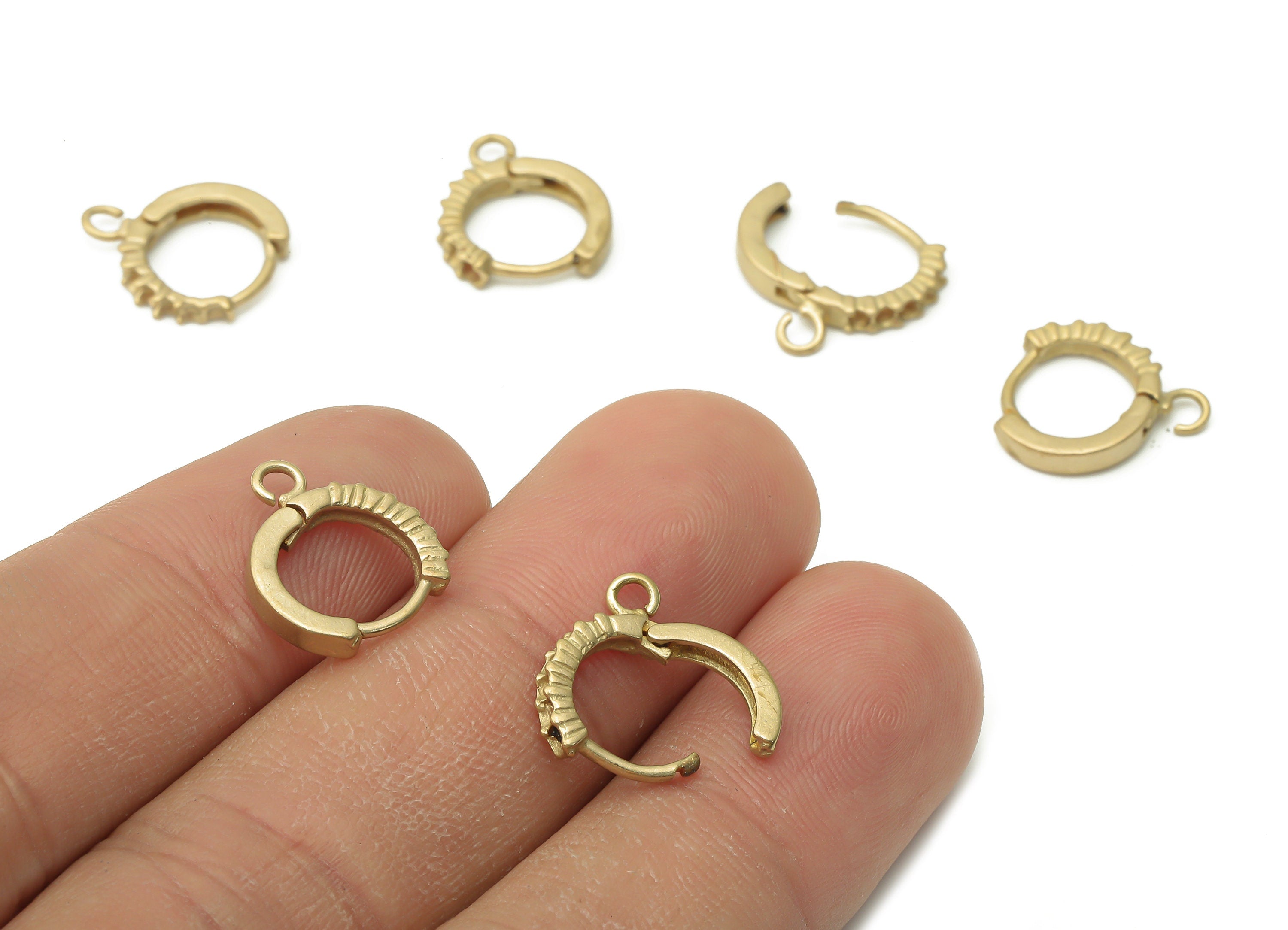 Brass Hoop Earrings - Raw Brass Round Textured Huggie Hoop Earring - Brass Huggie Round Earrings - Earring Charms - 13.9x12.4x2.1mm - PP7679 - DOMEDBAZAAR
