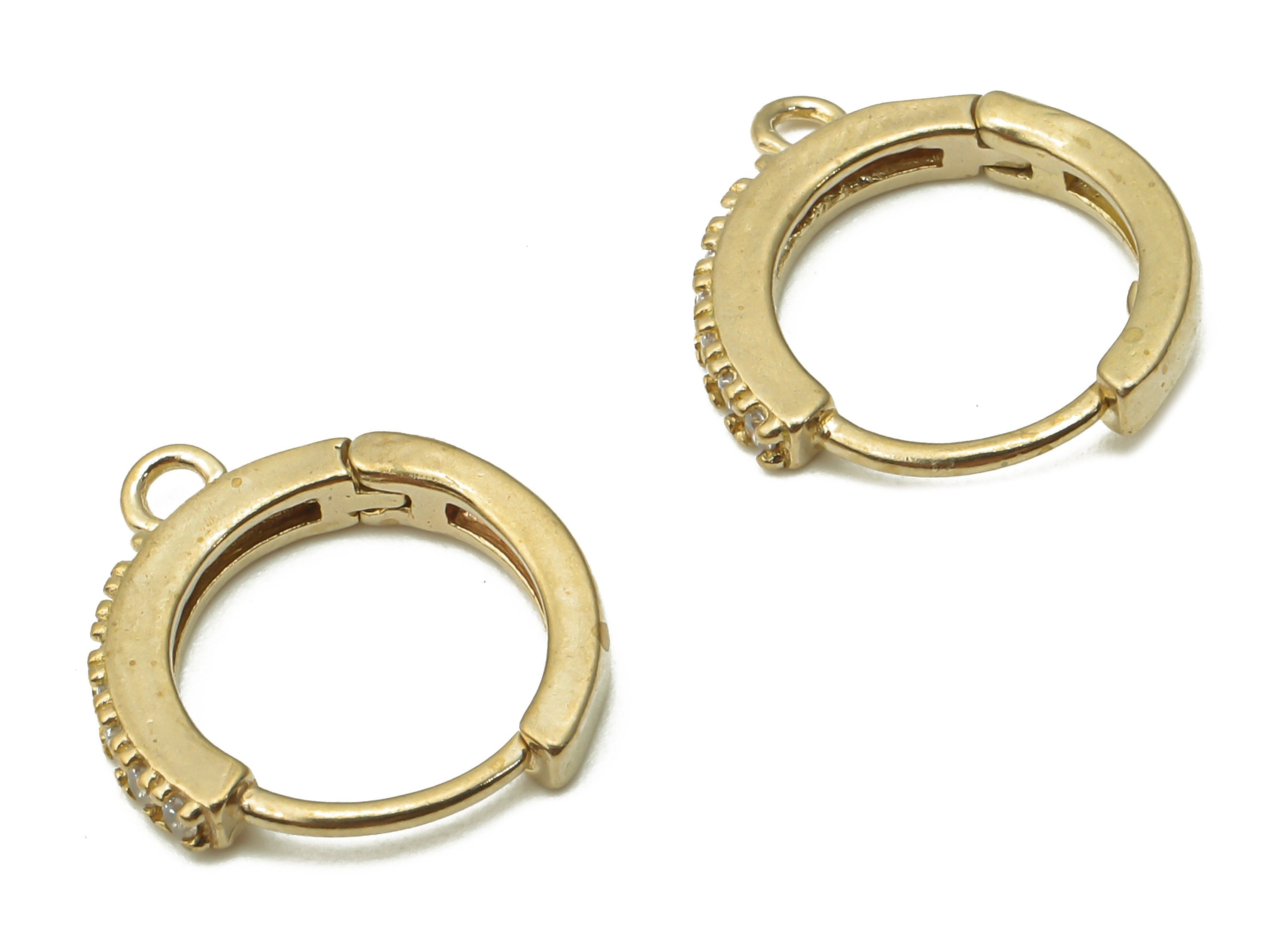 Brass Hoop Earring Charms - Raw Brass Huggie Hoop Earring With Zircon - Brass Round Hoop Earrings With Loop - 14.2x12.7x1.76mm - PP7684 - DOMEDBAZAAR