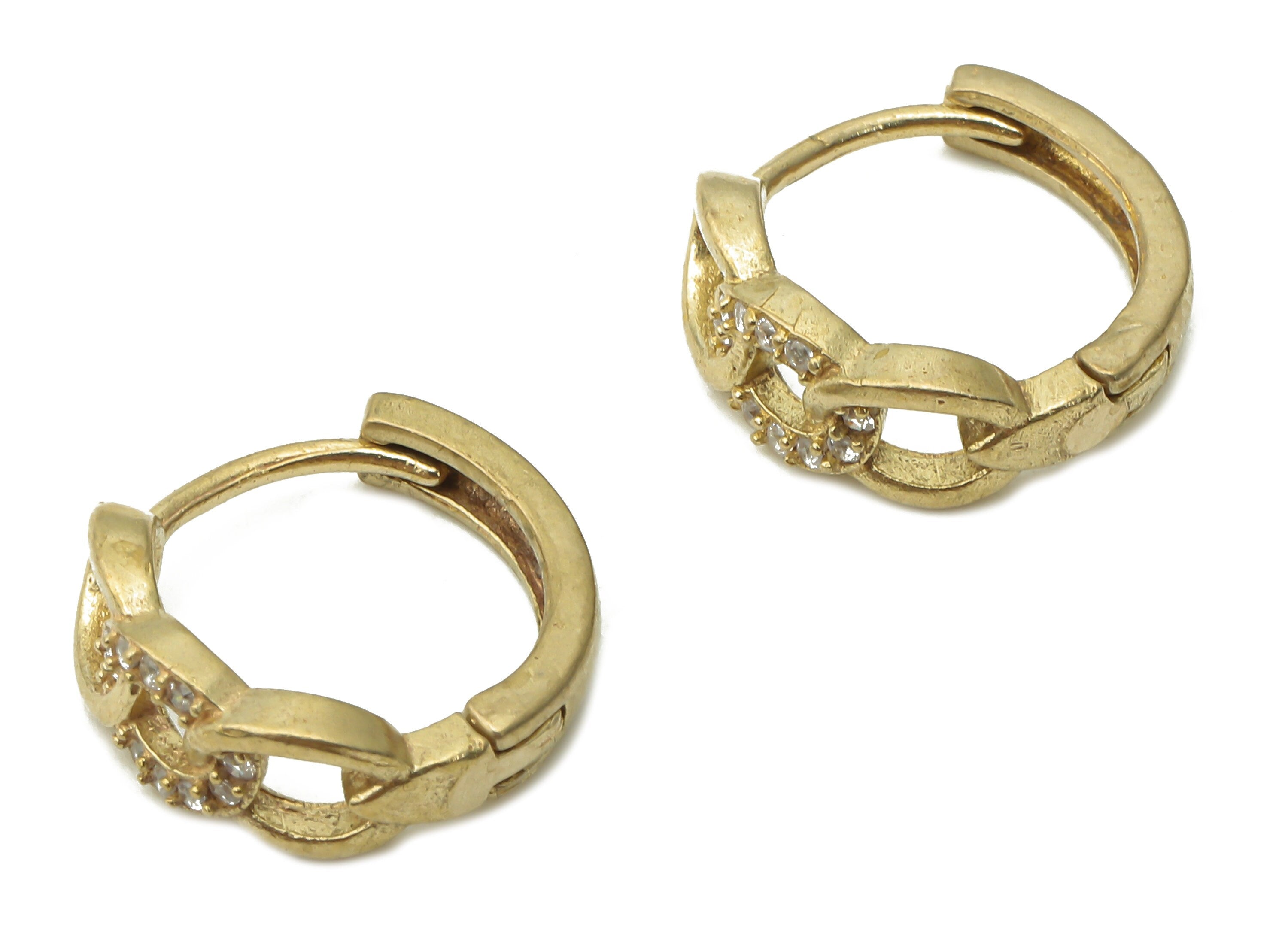 Brass Curb Chain Hoop Earrings - Raw Brass Chain Huggie Clasps With Zircon - Brass Round Chain Clasp Earring - 14.17x14.17x1.55mm - PP7687 - DOMEDBAZAAR