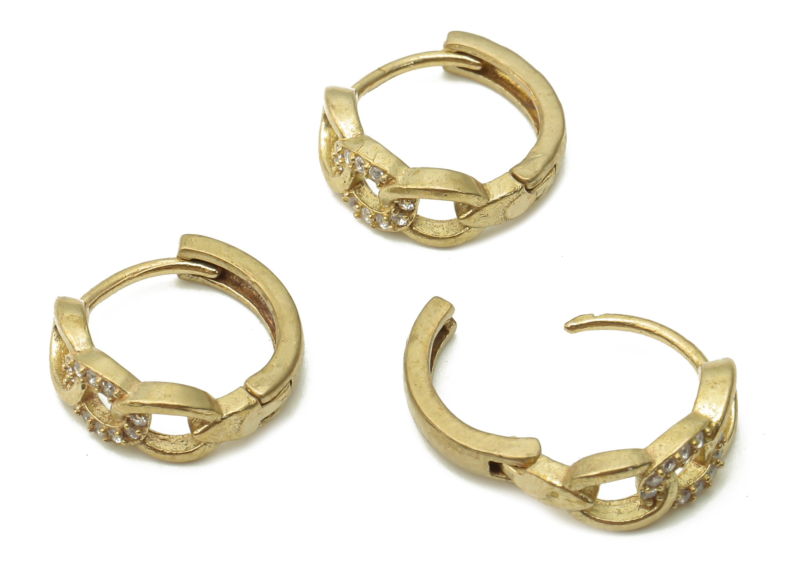 Brass Curb Chain Hoop Earrings - Raw Brass Chain Huggie Clasps With Zircon - Brass Round Chain Clasp Earring - 14.17x14.17x1.55mm - PP7687 - DOMEDBAZAAR