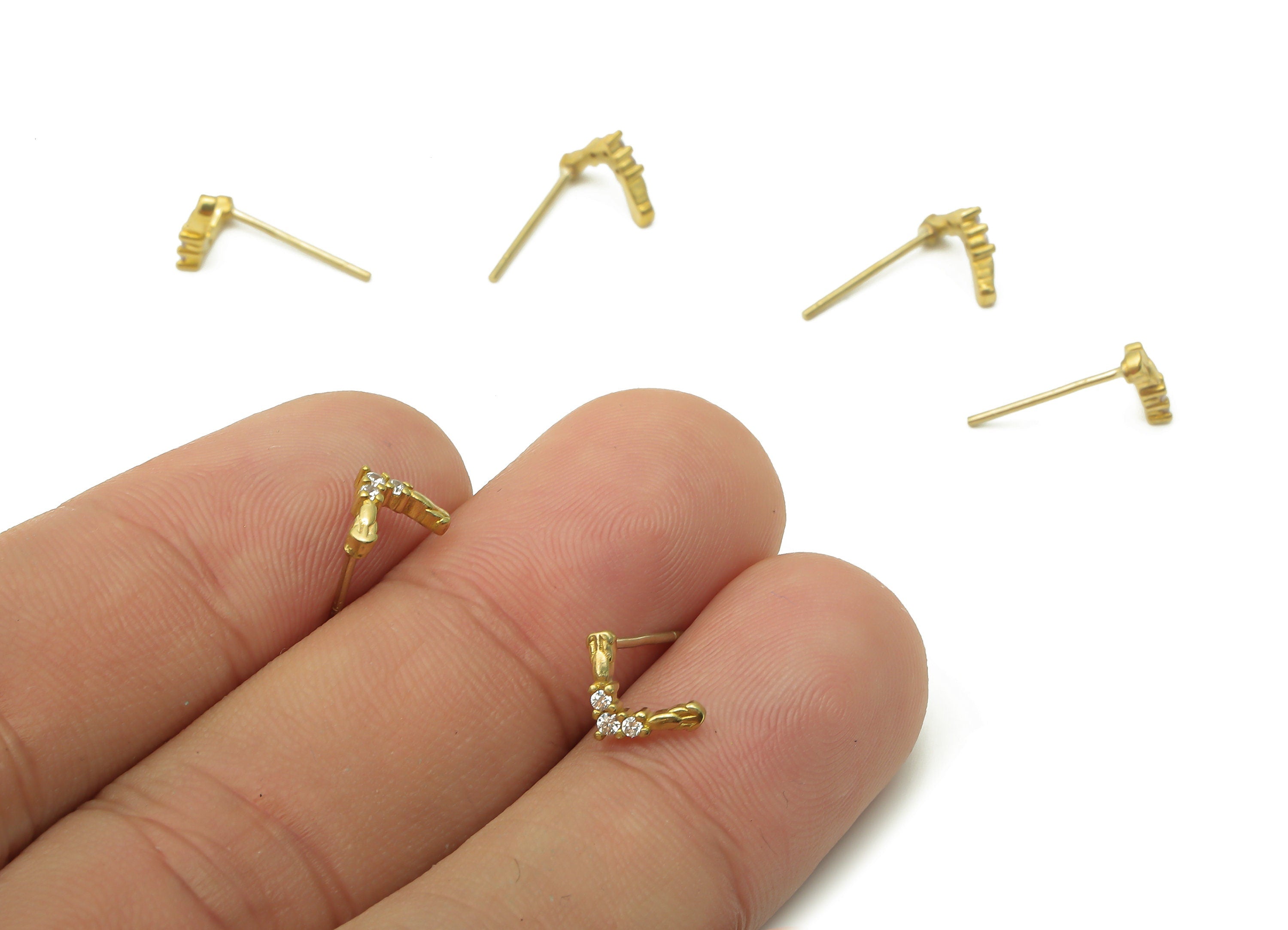 Brass Earring Stud - Raw Brass Earring Stud With Zircon - Raw Brass Earring Post With Zircon - Brass Earring Post - 8.9x5.5x1.75mm - PP7688 - DOMEDBAZAAR