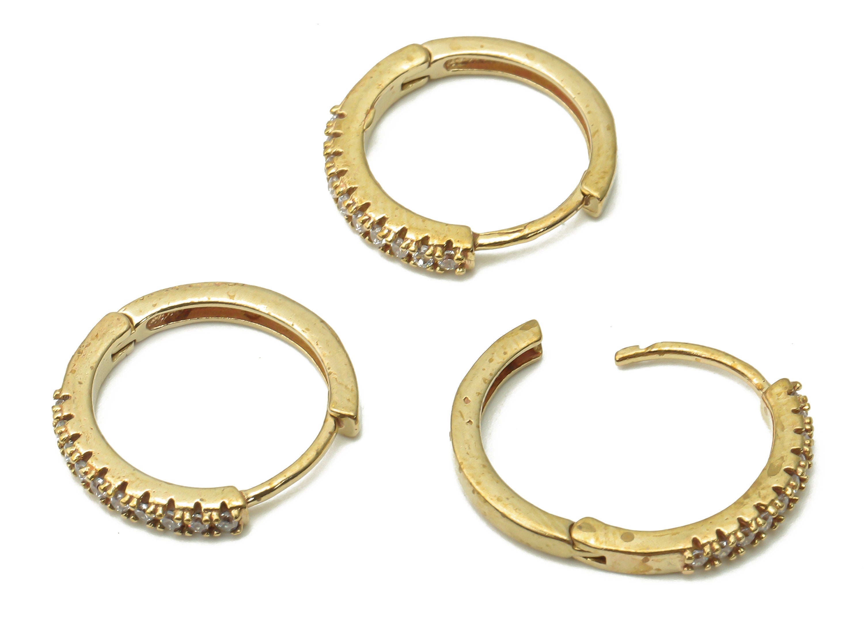 Brass Hoop Earrings - Raw Brass Huggie Hoop Earring With Zircon - Brass Round Huggie Clasps - Brass Circle Clasp - 15.8x15.8x2.04mm - PP7689 - DOMEDBAZAAR