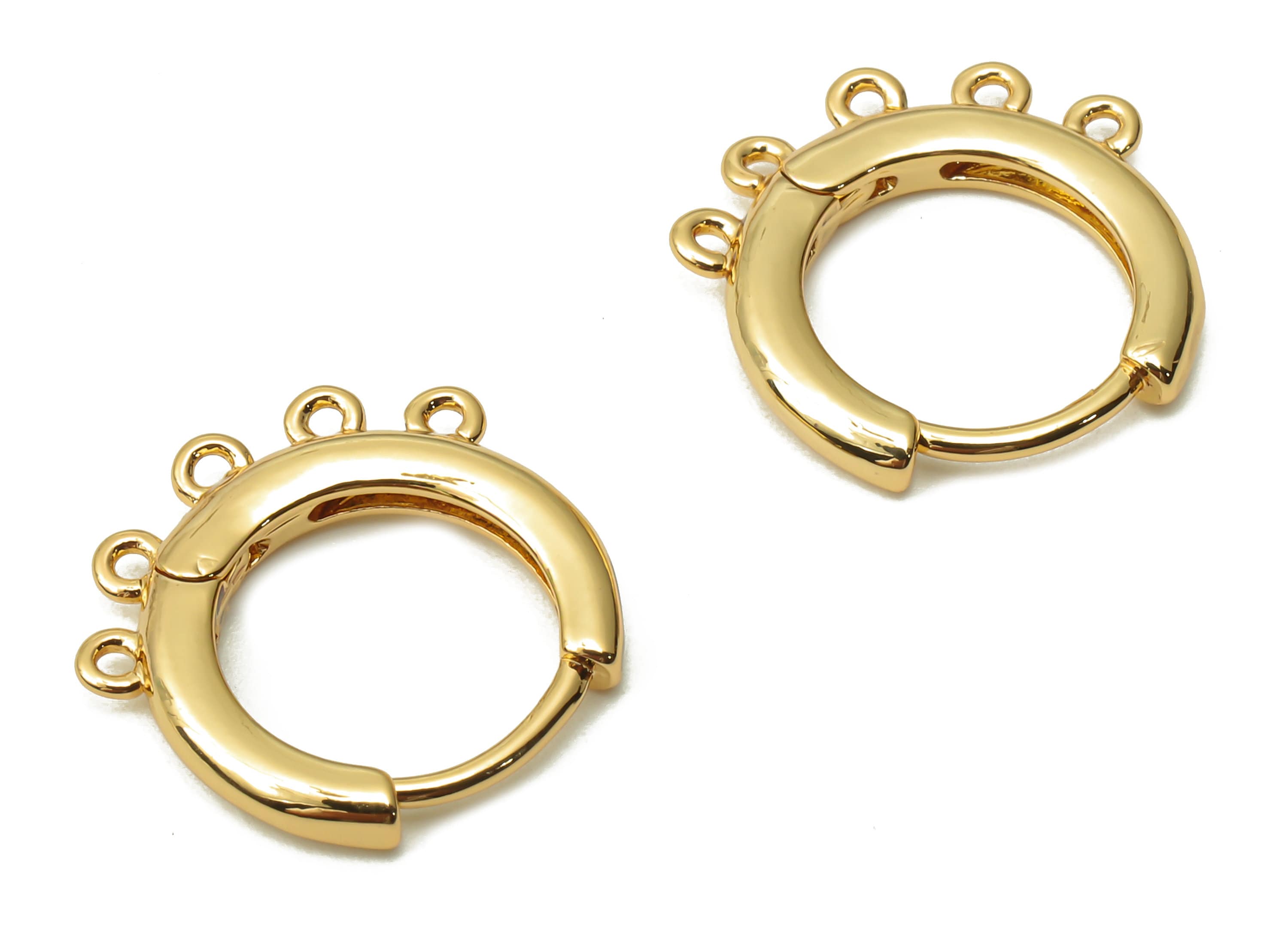 Brass Round Huggie Hoop Earrings With 5 Loops - Multi Hole Earrings Clasps - 18K Real Gold Tone Plated - 14.66x14.57x2mm - RGP4744 - DOMEDBAZAAR